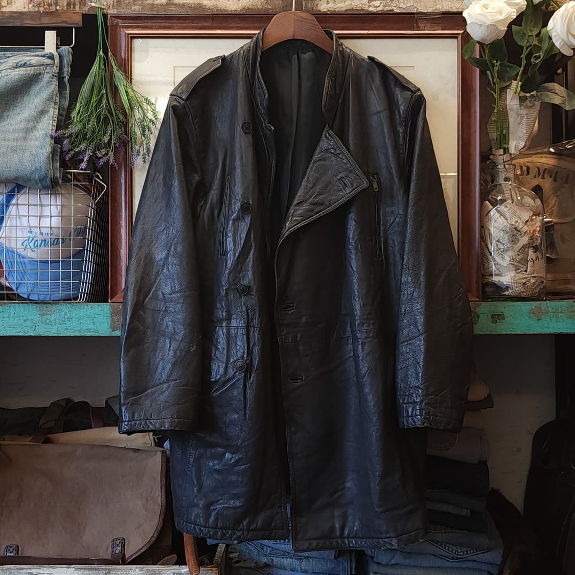 90s 프랑스 빈티지 가죽자켓 빈티지 바이커 레더자켓 블랙 50 상품이미지1