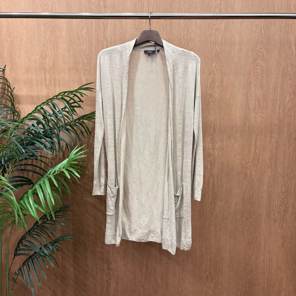 띠어리 니트 롱 가디건 긴팔 오픈형 더블 포켓 디테일 루즈핏 아이보리 상품이미지1