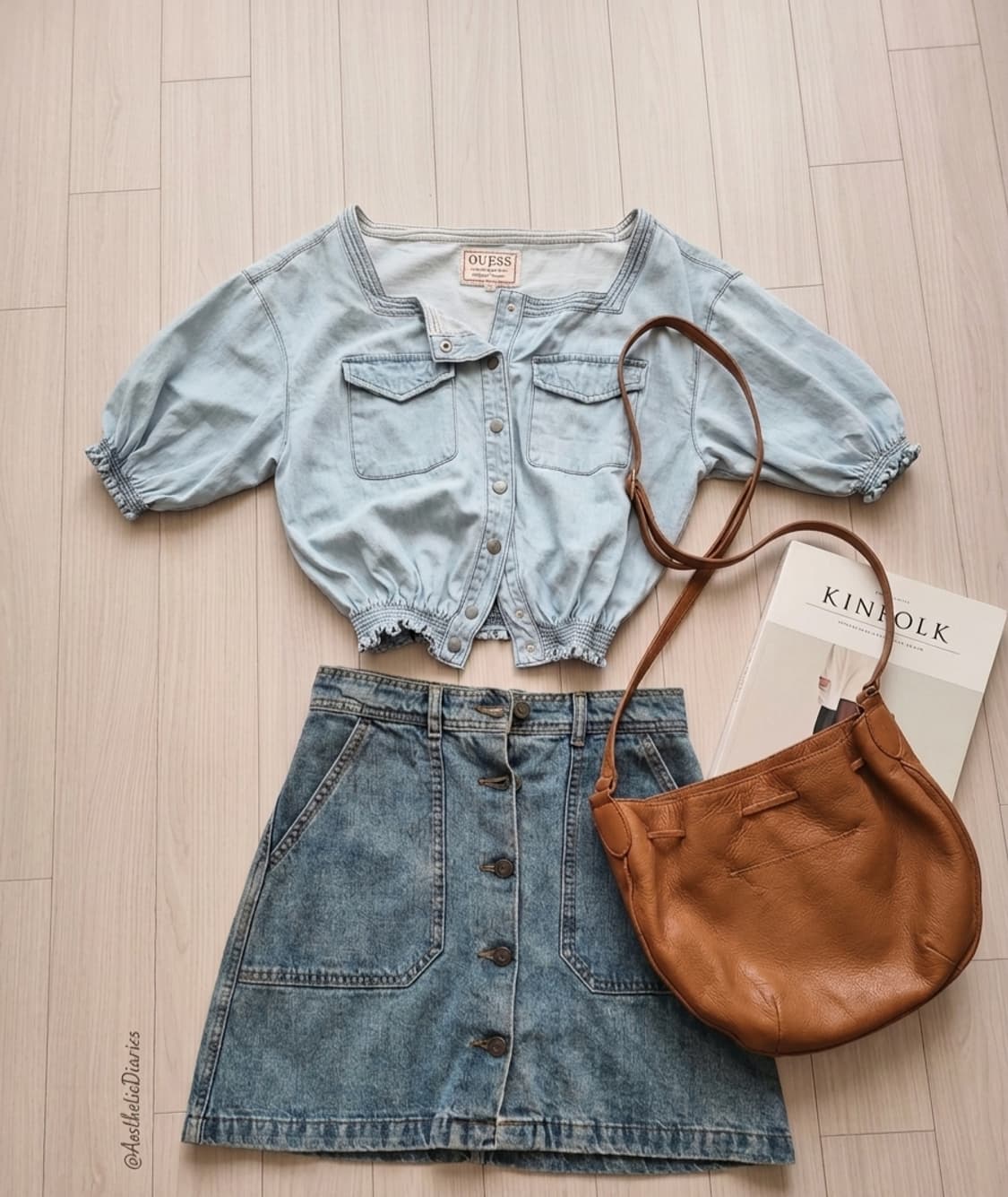 [GUESS] 게스 정품 스퀘어넥 퍼프 데님 블라우스 (S) 상품이미지1