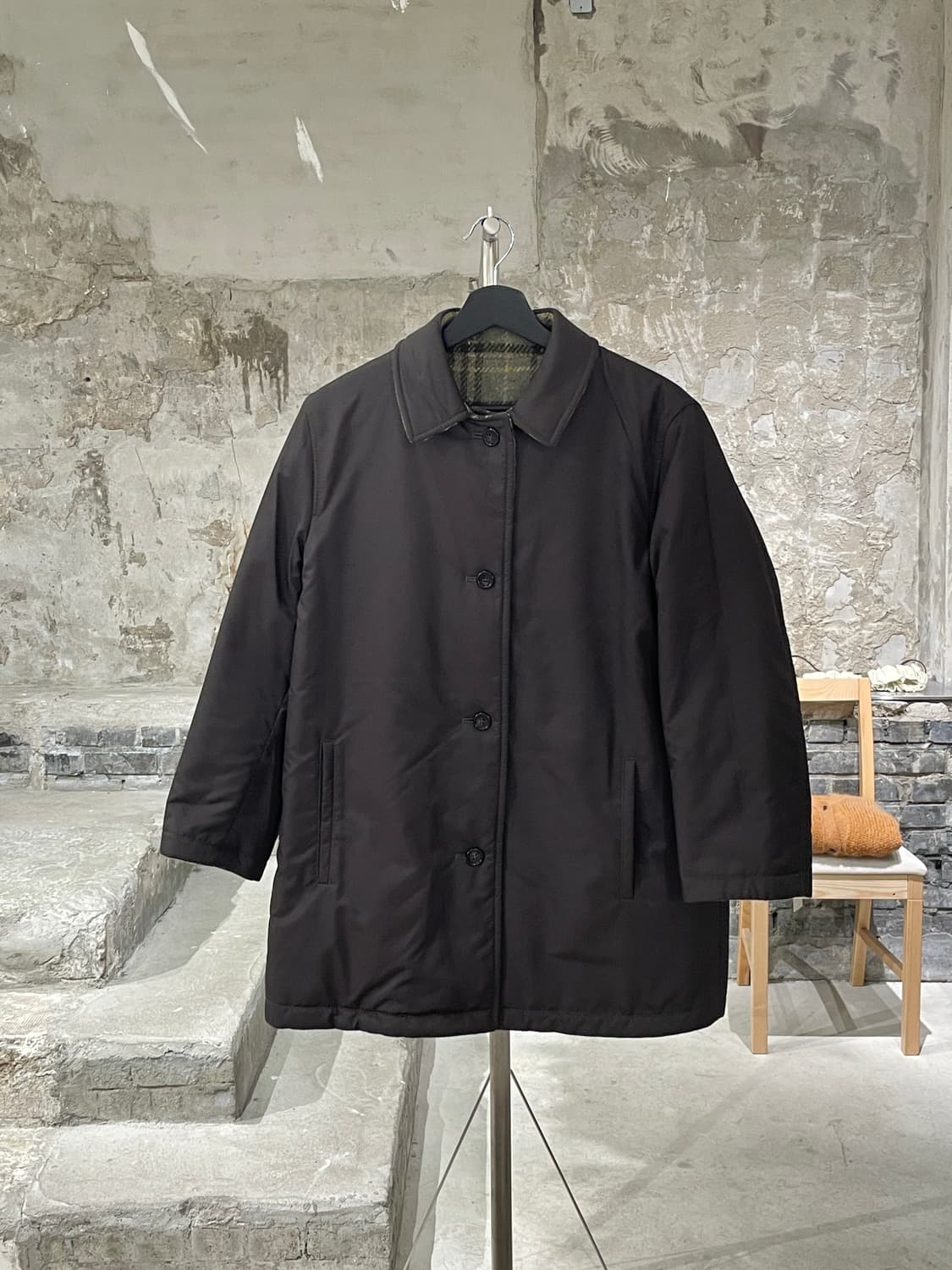 버버리 그린 앤 카키 노바체크 리버시블 폴리 울 버튼 자켓 상품이미지5