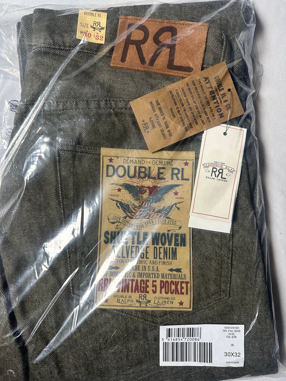 RRL 빈티지 파이브포켓 올리브 데님 30x32 상품이미지1