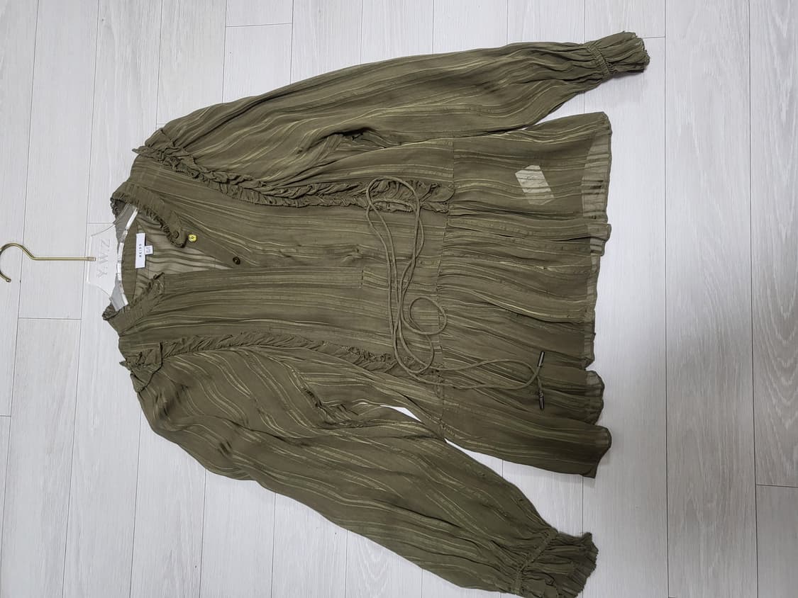 REISS 올리브그린 실크100% 스트라이프 프릴 블라우스 UK 6 44 상품이미지7