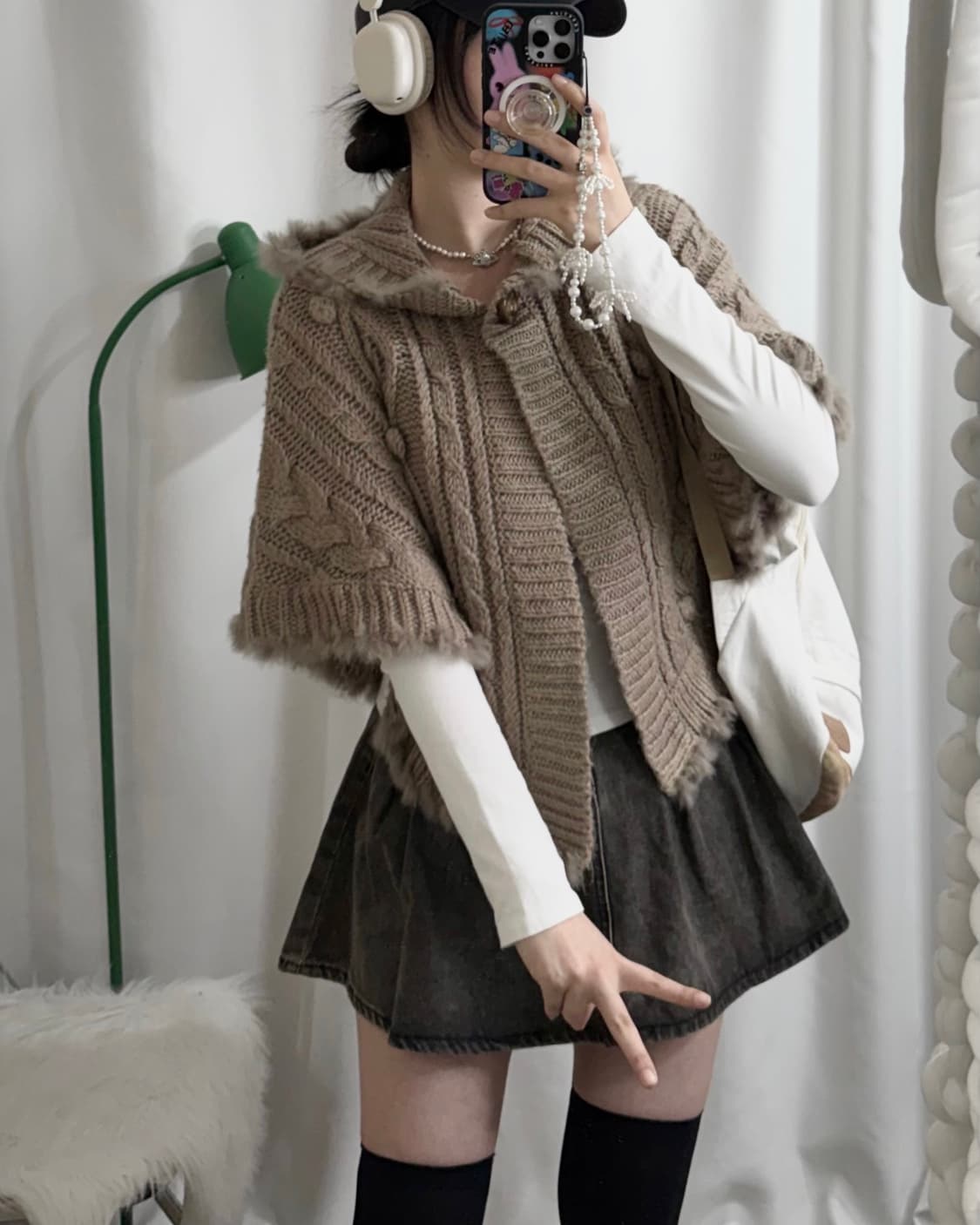 코코아 브라운 꽈배기 후드 케이프 가디건 상품이미지4