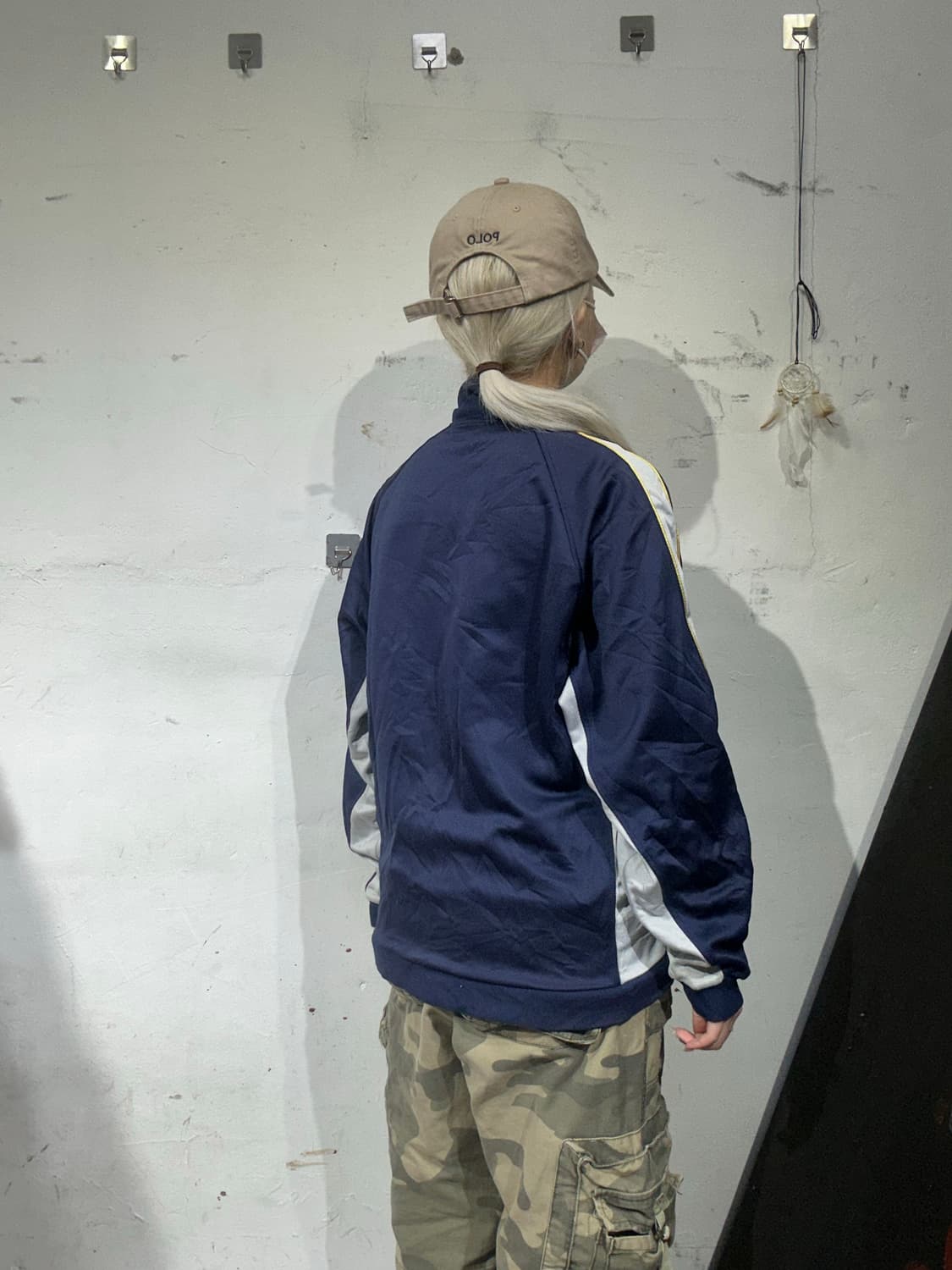 아식스 네이비 화이트 사이드 라인 바람막이 자켓 L 상품이미지3