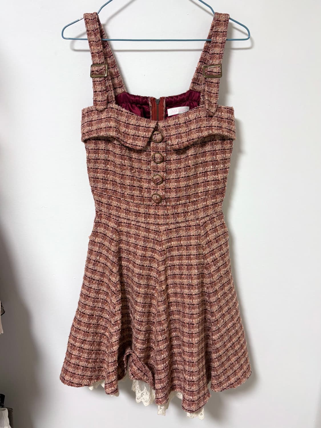 빈티지 리즈리사 히메갸루 트위드 체크 멜빵 원피스 상품이미지2