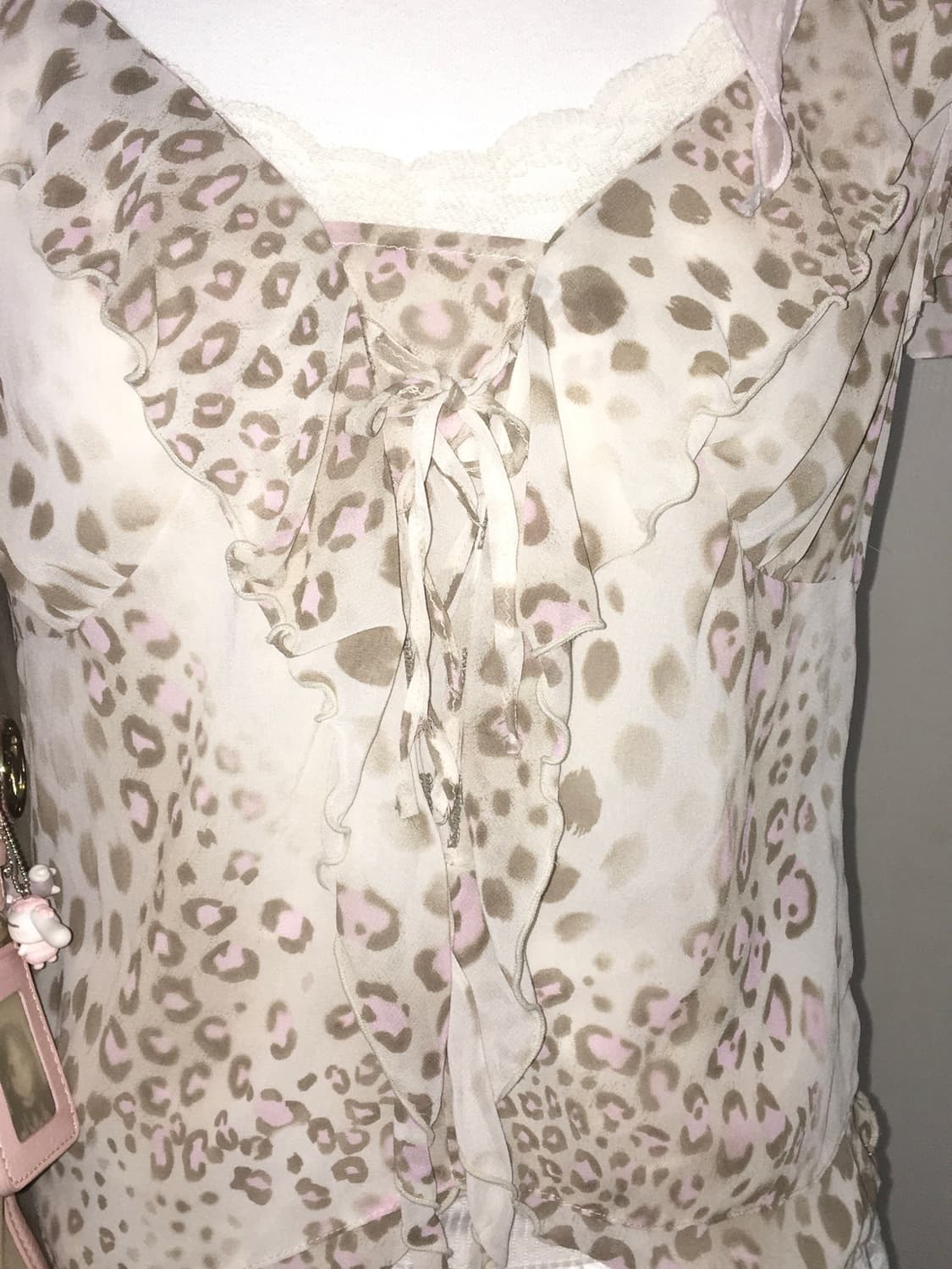  pink leopard-print short-sleeve blouse 상품이미지2