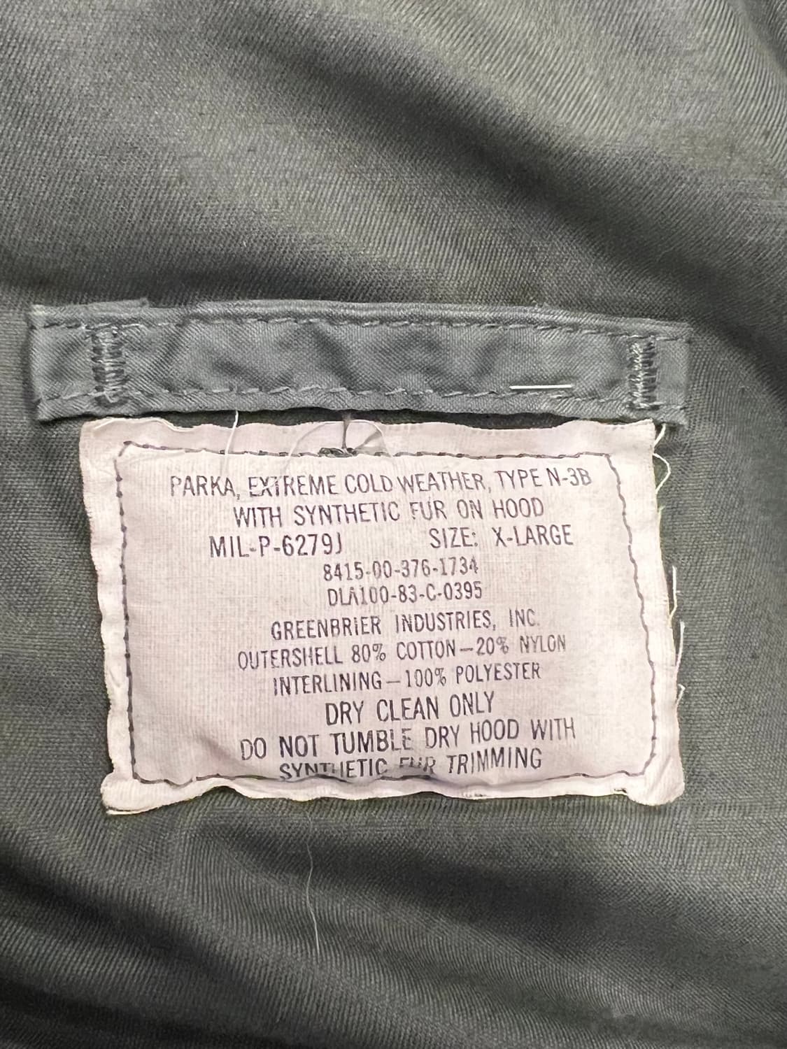 83's [XL] USAF N3B 파카 그린브리어 미군 오리지널 보급 상품이미지2