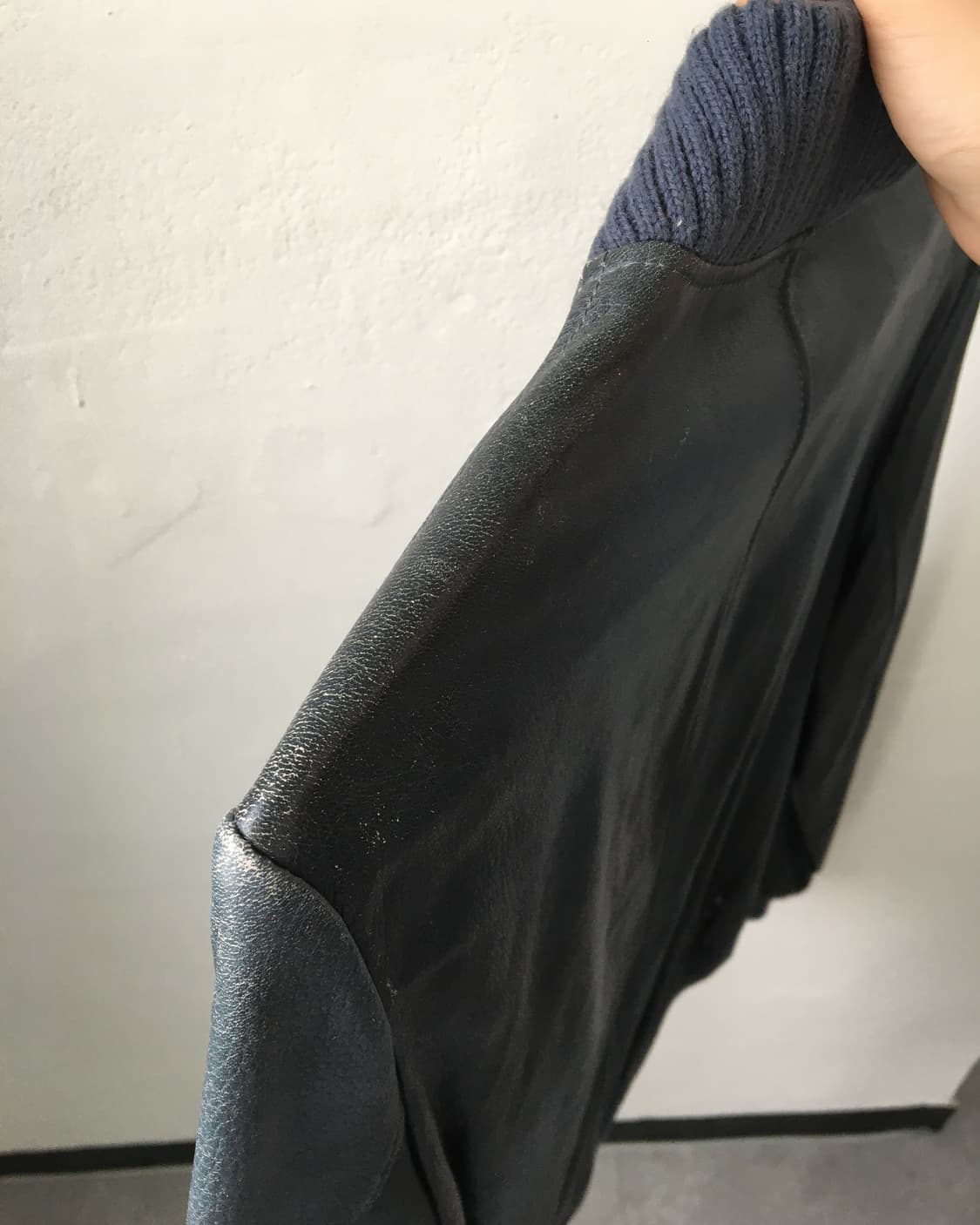 Washing blue lamb leather bomber jacket 상품이미지4
