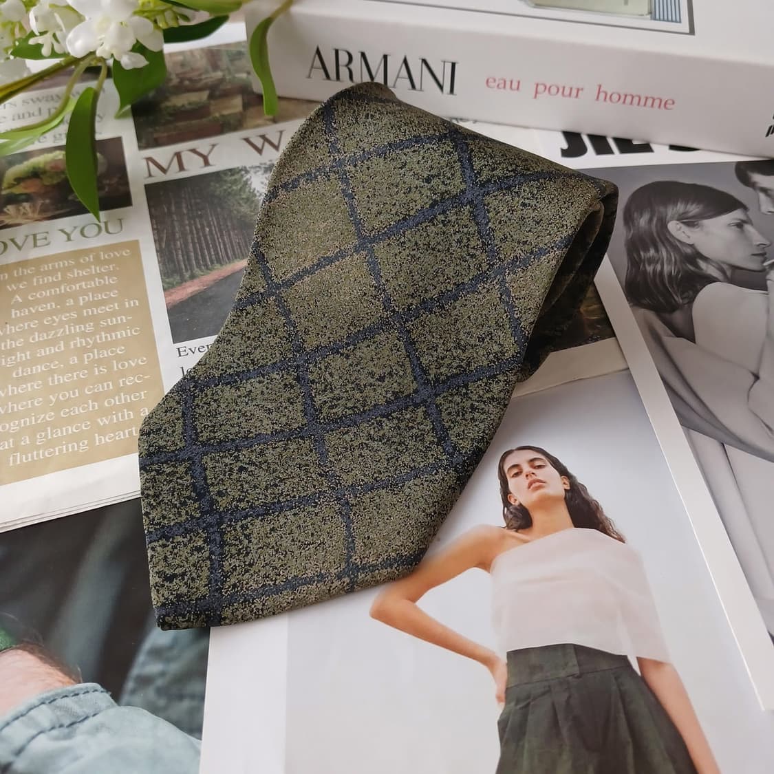 조르지오아르마니 실크 다크그린 체크 넥타이 10cm A+등급 A19085 상품이미지2