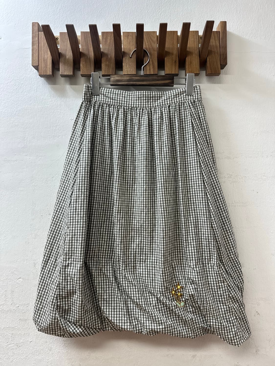 택있는 새상품 Ne-net 네넷 깅엄체크 자수 코튼 스커트 상품이미지1