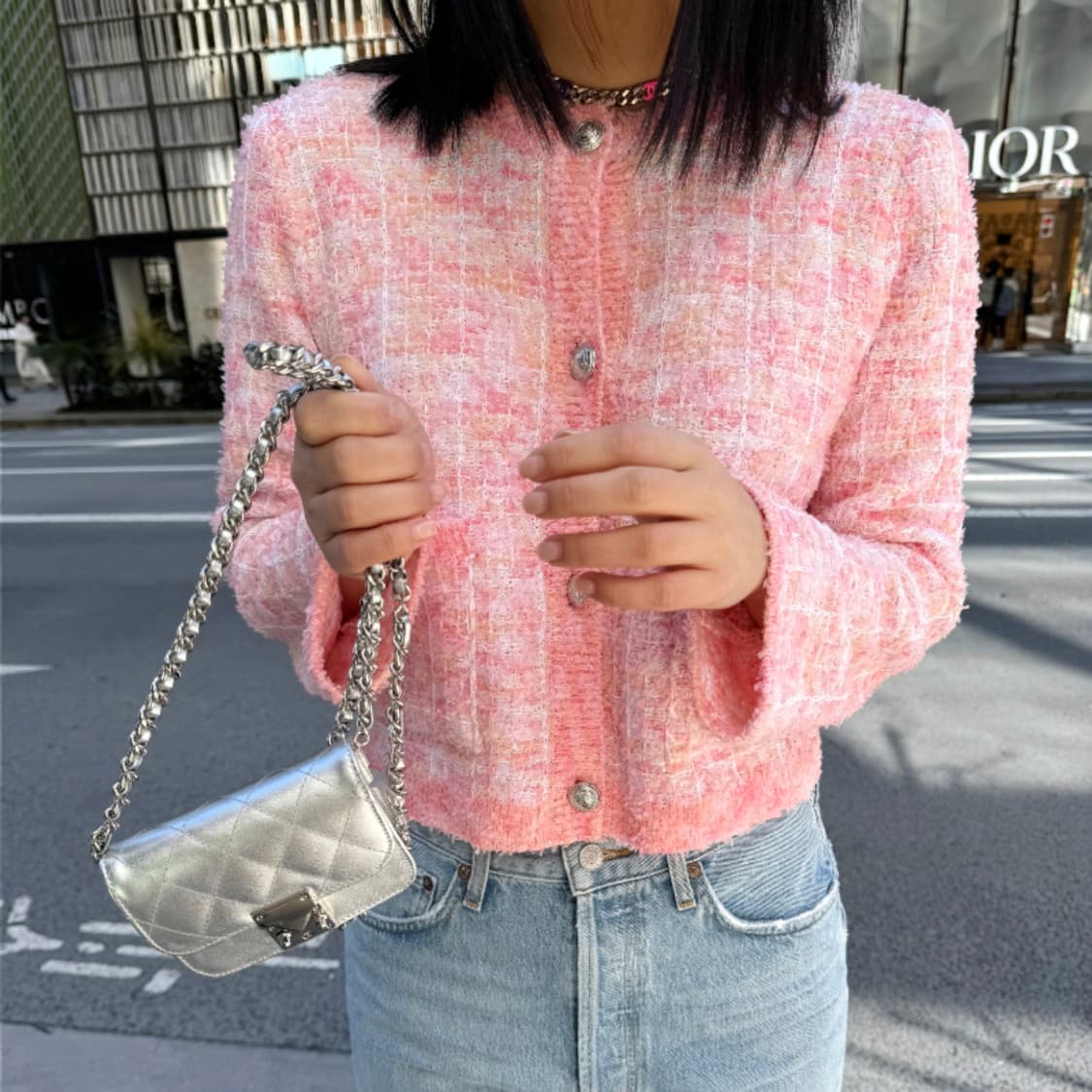 마이아이코(MYEYEKO) 핑크 블러썸 트위드 니트자켓 프리사이즈 새상품 상품이미지1