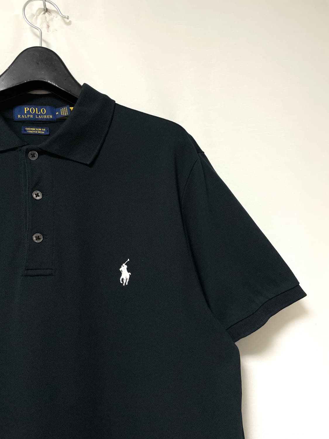 (정품) 폴로 남성 커스텀 슬림핏 신축성 메쉬 반팔 카라티셔츠 _ 블랙 상품이미지3
