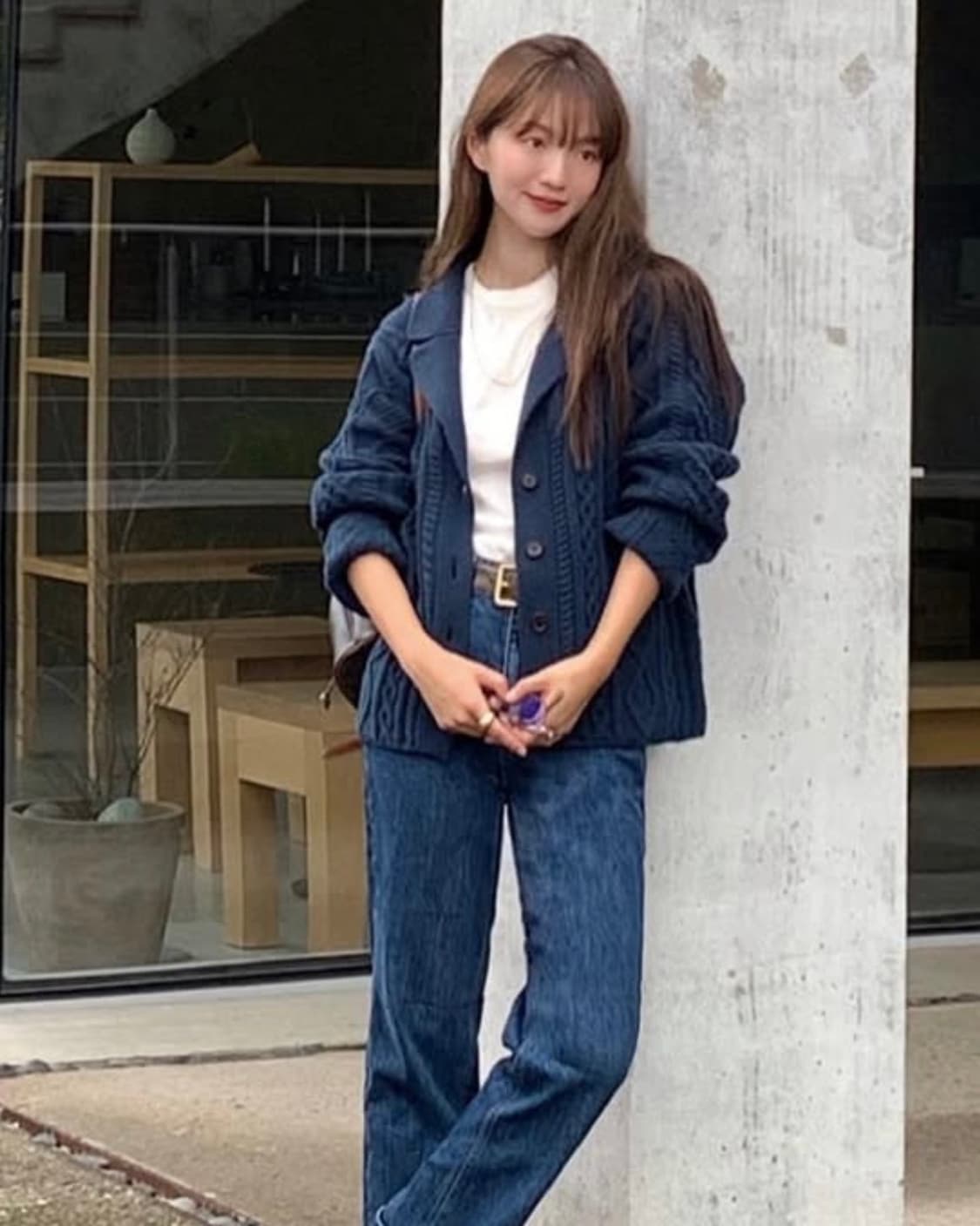 GED 게드 울 케이블 가디건 네이비 상품이미지2