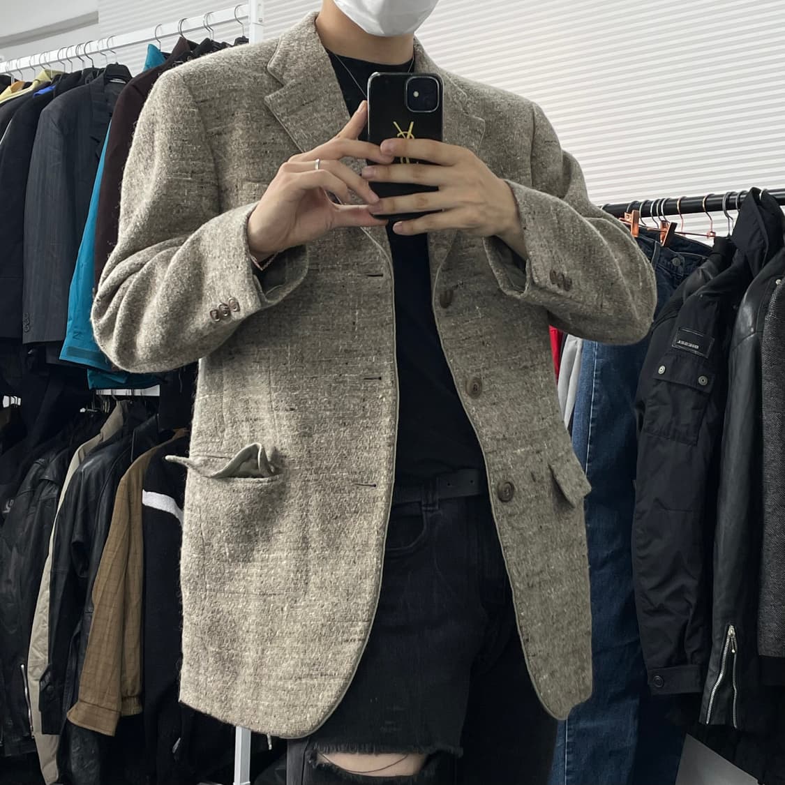 XL 이세이 미야케 모자이크 패턴 울 트위드 블레이저 상품이미지3