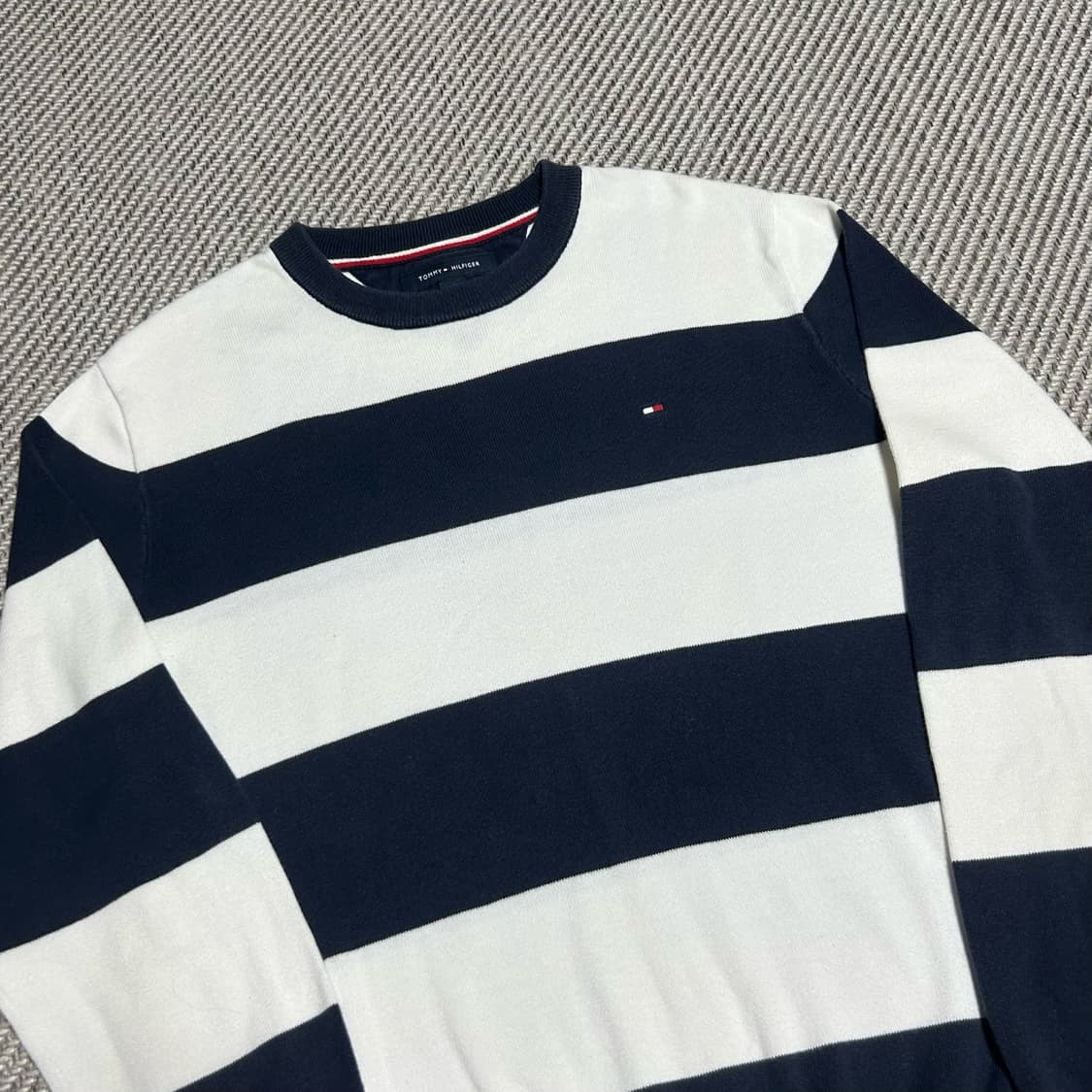 [S] Tommy 타미힐피거 네이비 코튼 라운드 니트 상품이미지2