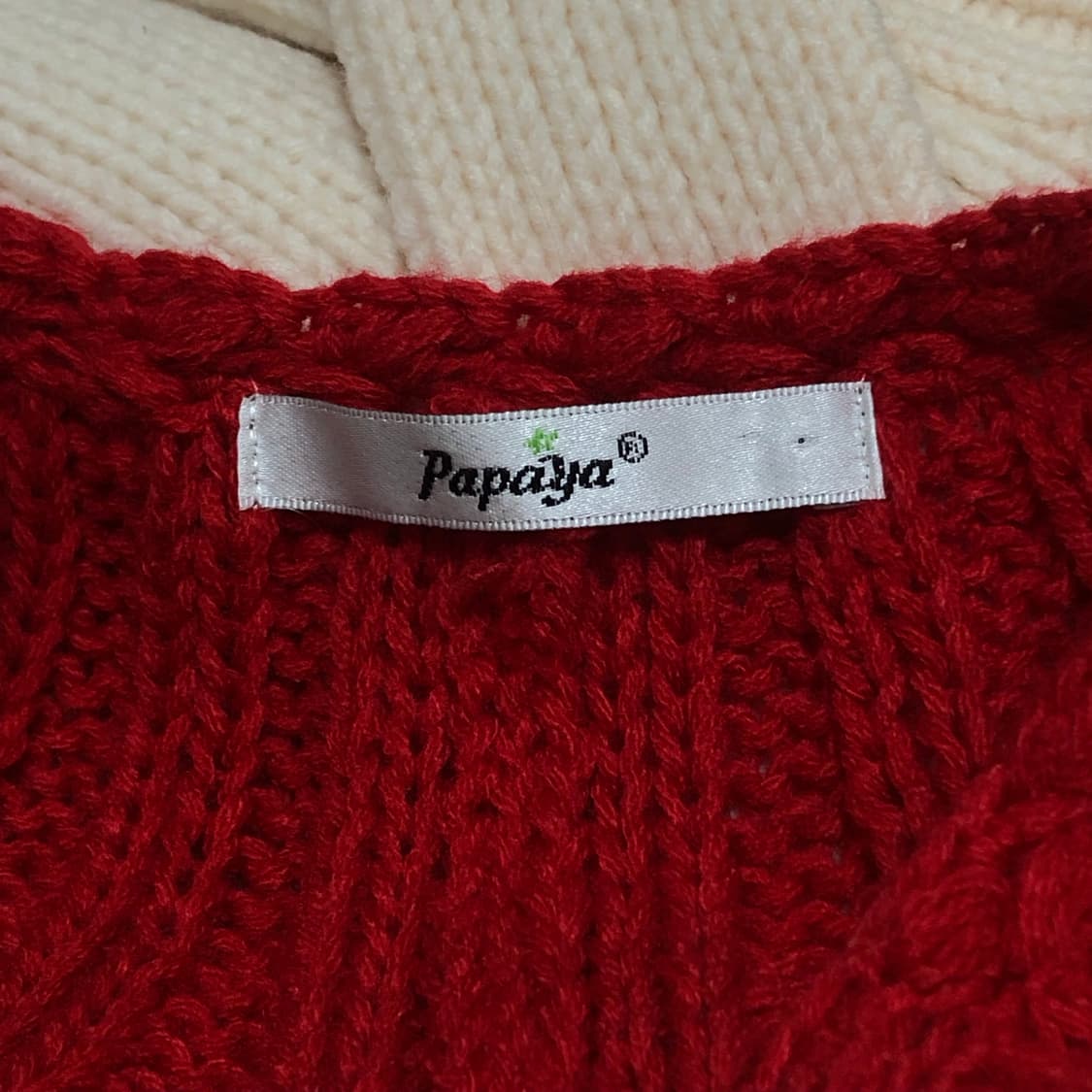 빈티지 papaya 레드 가오리 핏 꽈배기 니트 가디건 상품이미지3