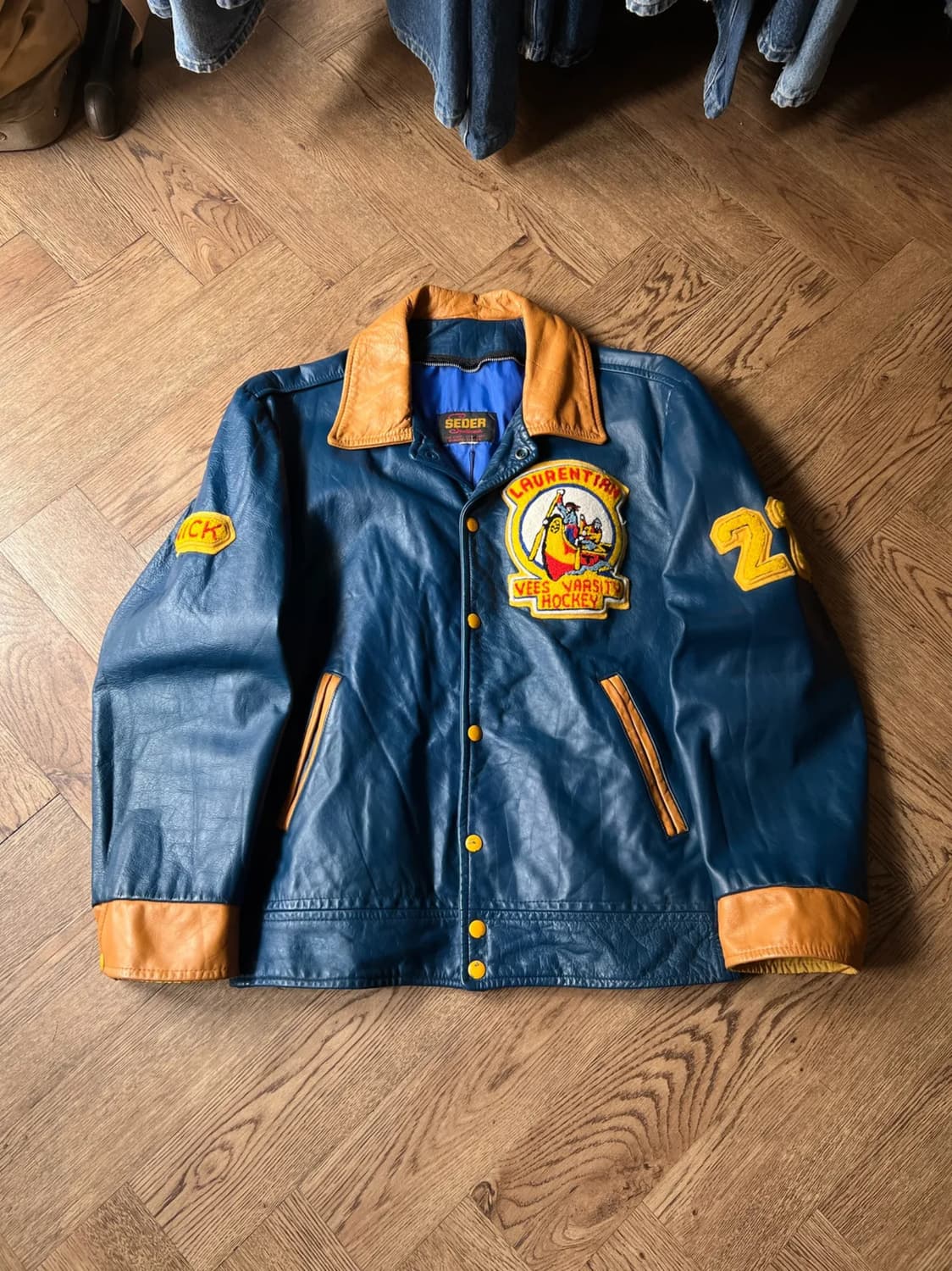 [M]90's USA 빈티지 블루 레더 하키 바시티 자켓 상품이미지1