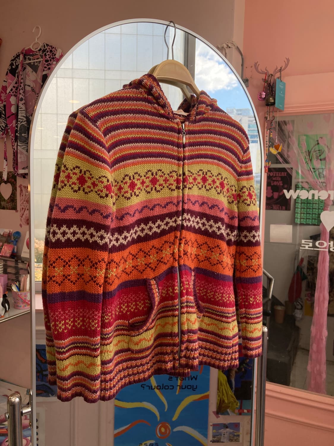 빈티지 노르딕 패턴 니트 후드집업 상품이미지1