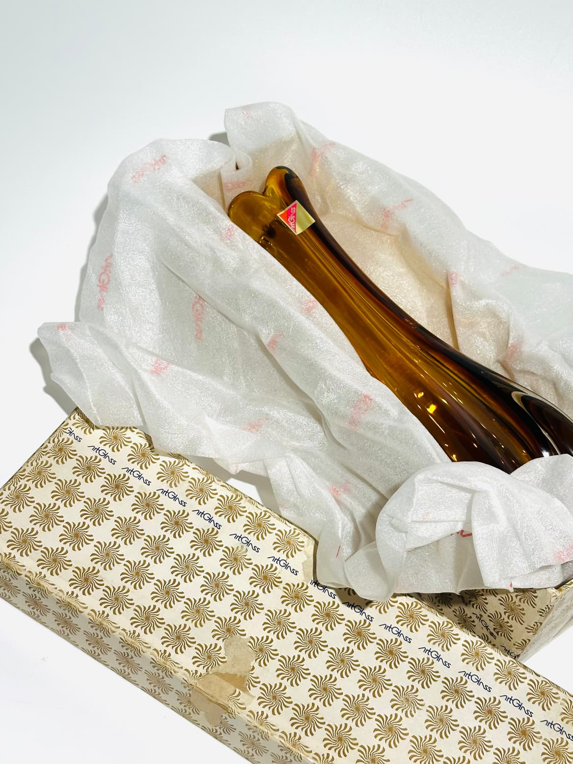 일본 빈티지 이와츠 아트글라스 앰버 화병 상품이미지10