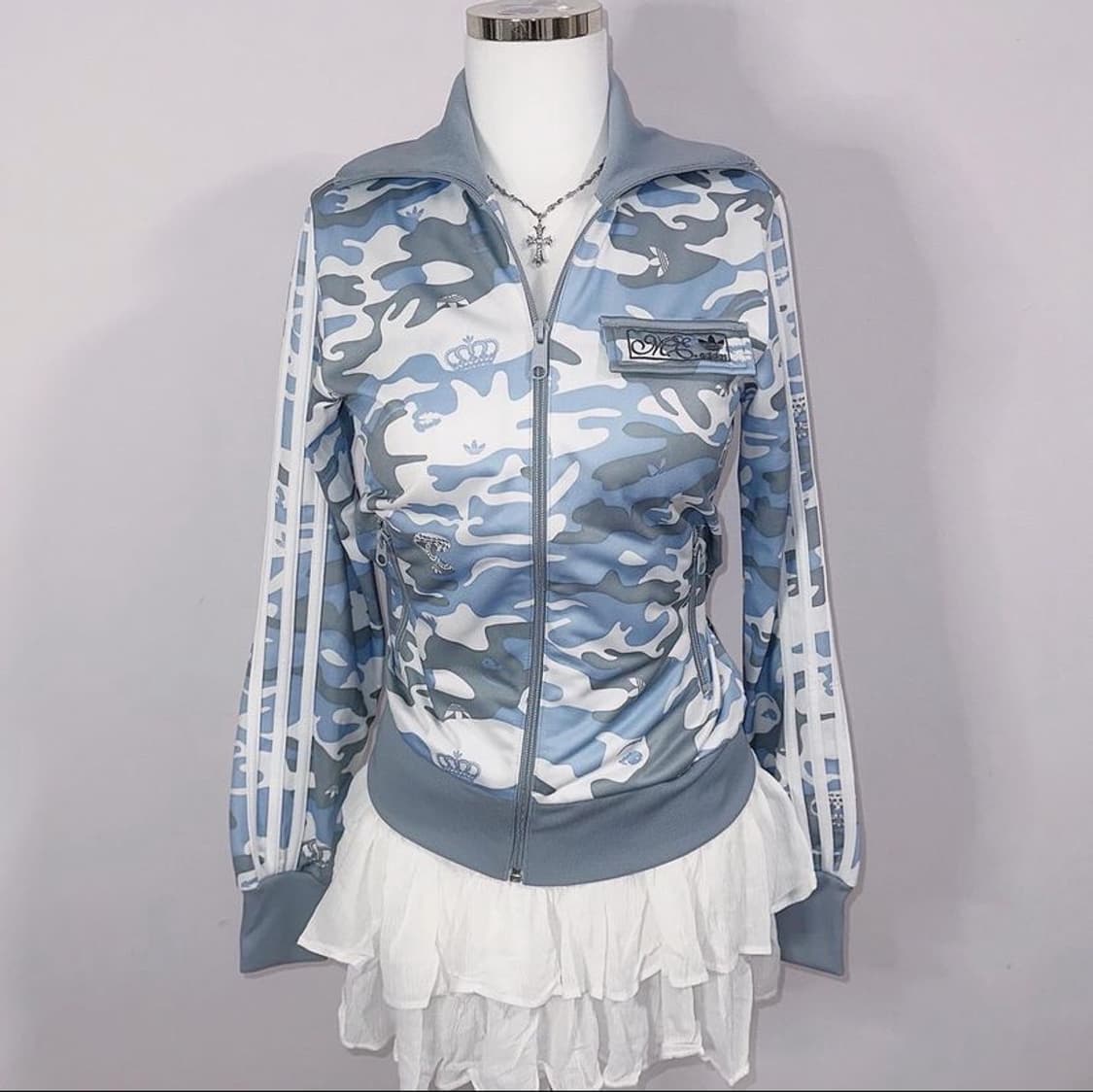 빈티지 아디다스 미시엘리엇 콜라보 카모 트랙탑 블루 그레이 져지 어항 상품이미지1