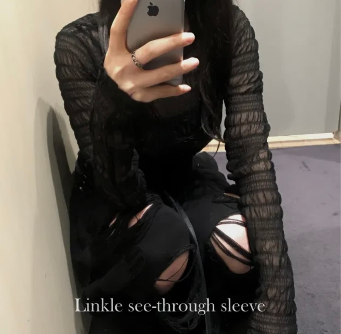 Selez 레이어드 시스루긴팔 슬리브 블랙 상품이미지1
