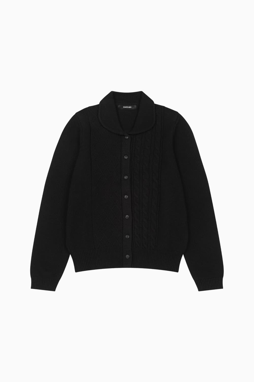 오헤시오 라운드 카라 자카드 가디건 블랙 상품이미지1