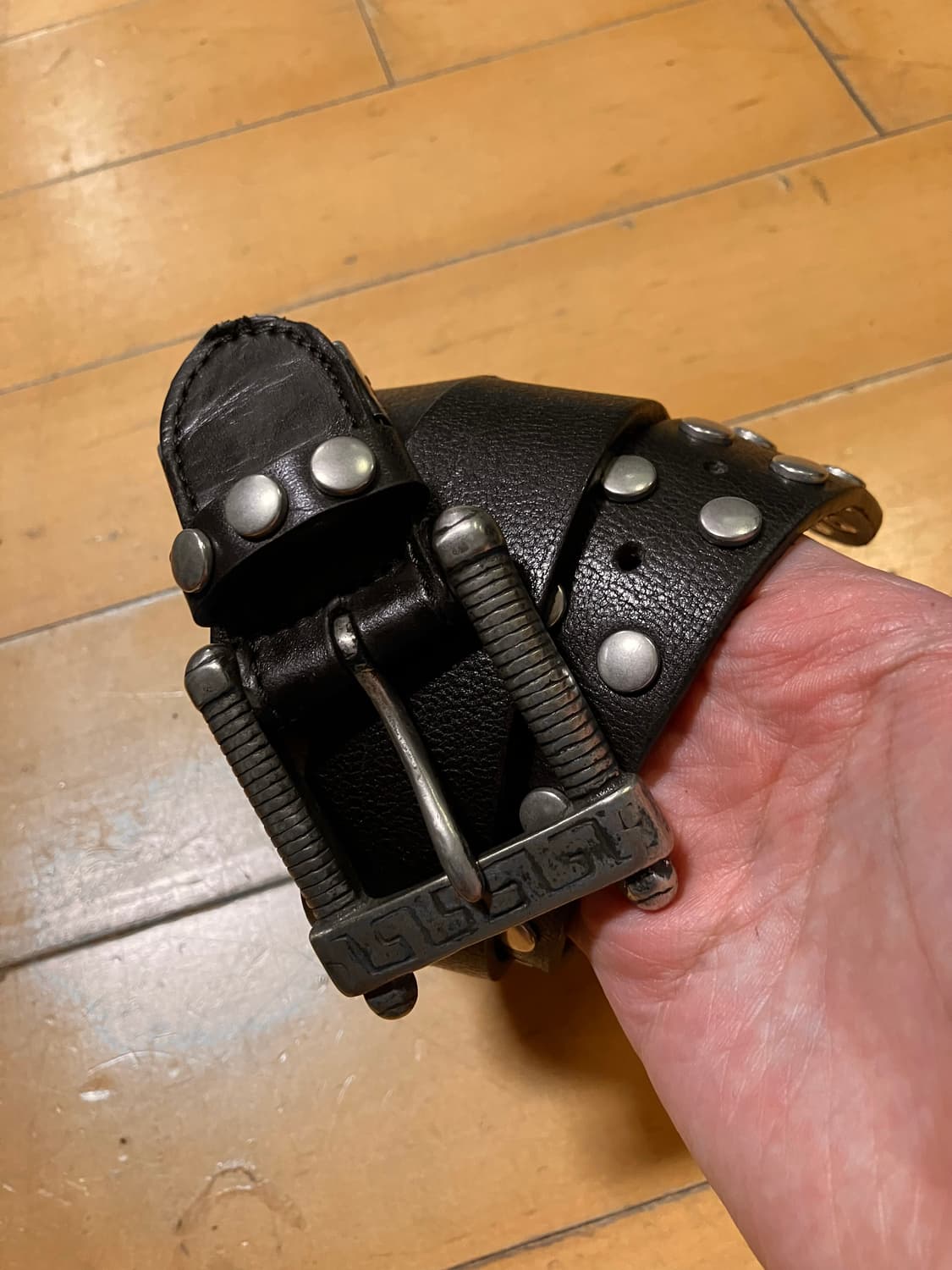 vintage 90s 너트 디테일 빅 버클 레더 스터드 벨트 상품이미지6