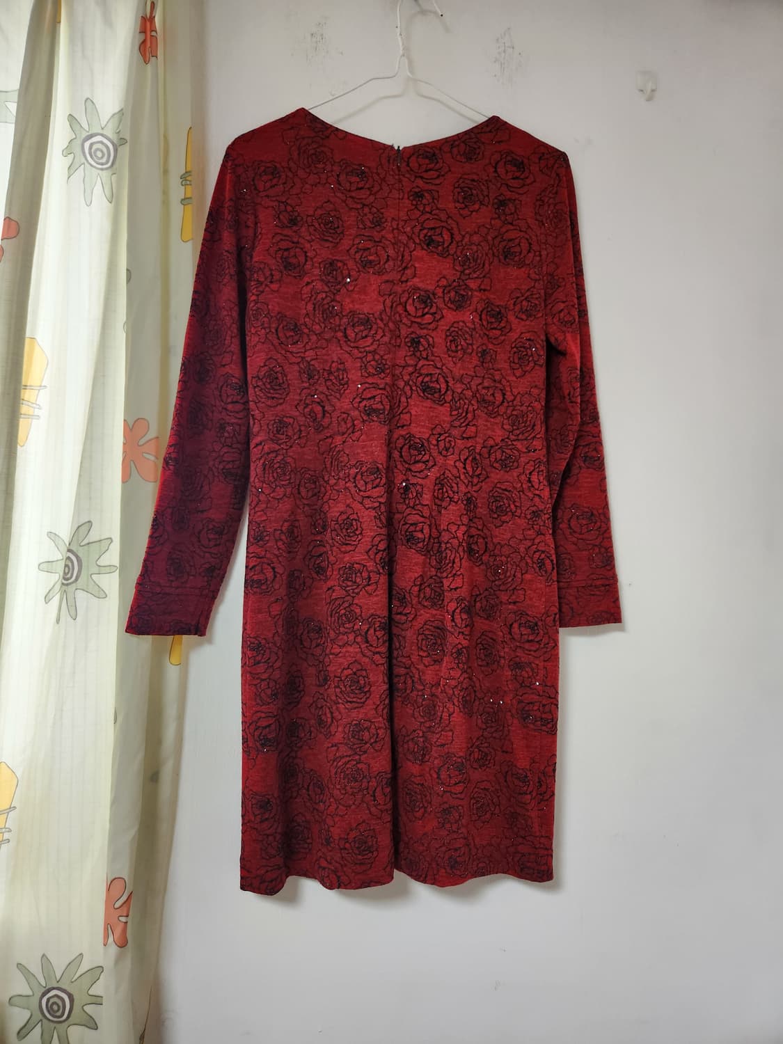 빈티지 빨간색 장미 패턴 미디 원피스 66 상품이미지3