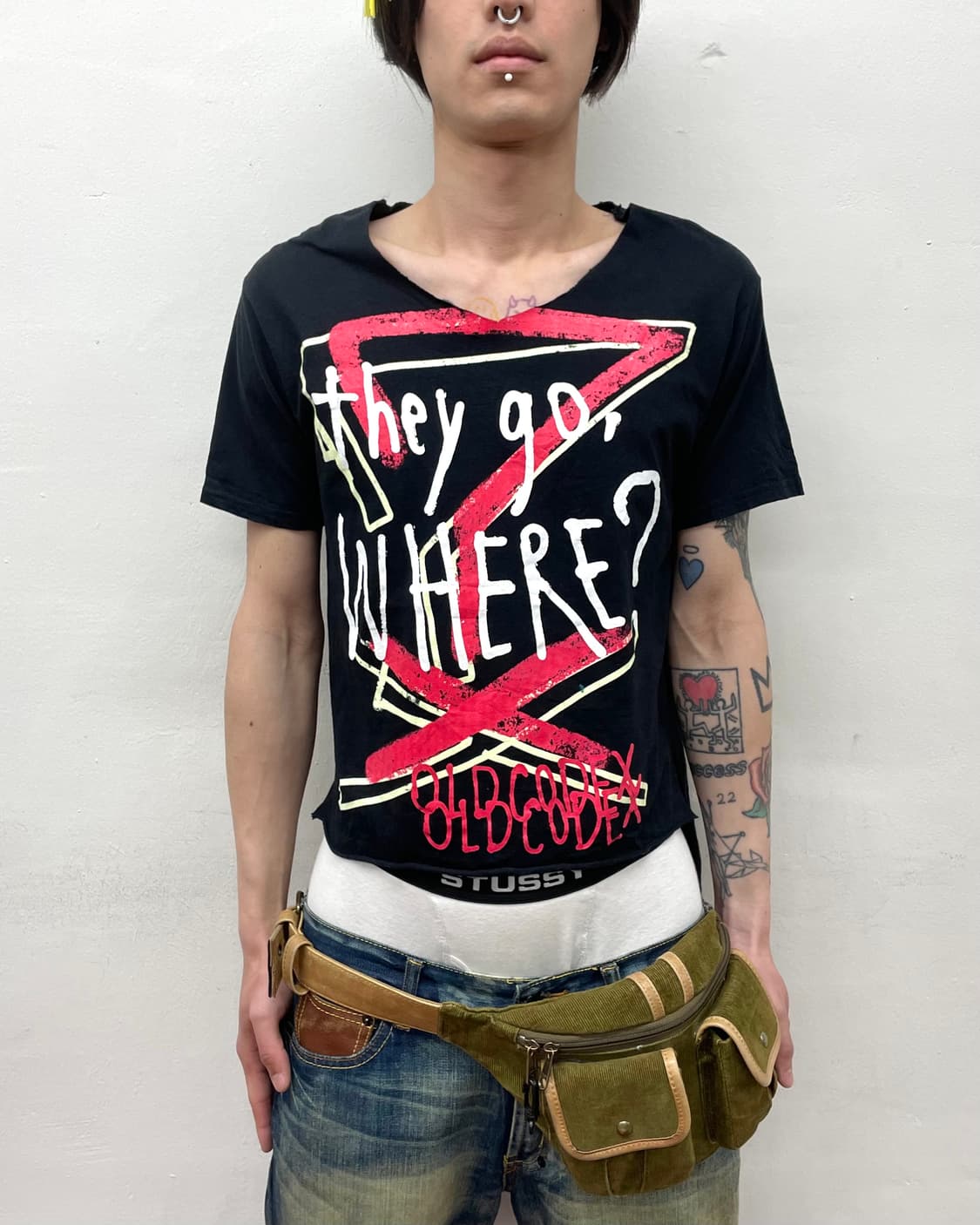 Question mark V-neck punk t-shirt  상품이미지1