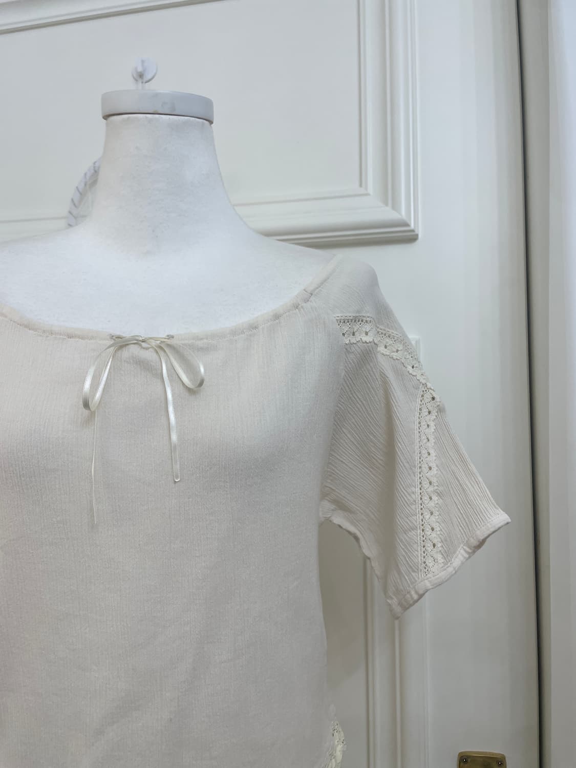 ivory ballerina lace trim bow span top 상품이미지7