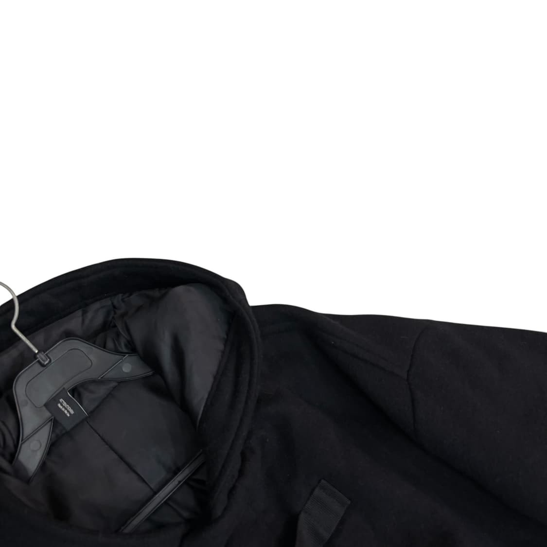 어텐션로우 블랙 오버 핏 후드 코트 상품이미지3