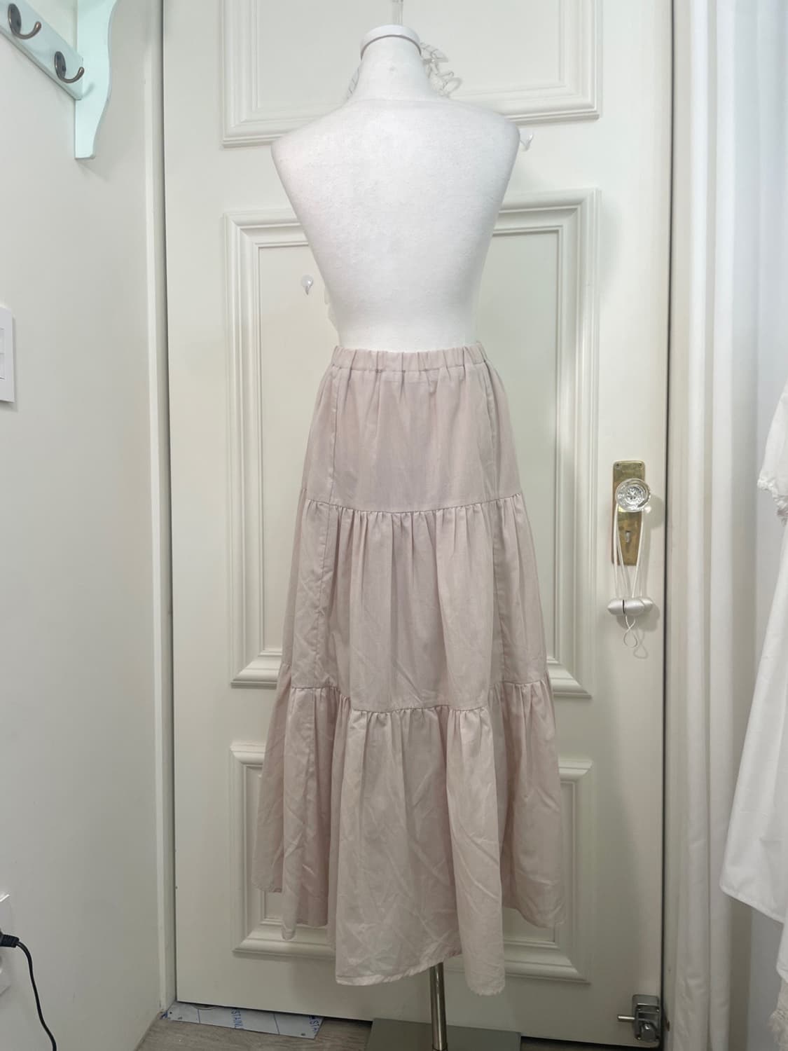 beige cotton tiered banding long skirt 상품이미지3