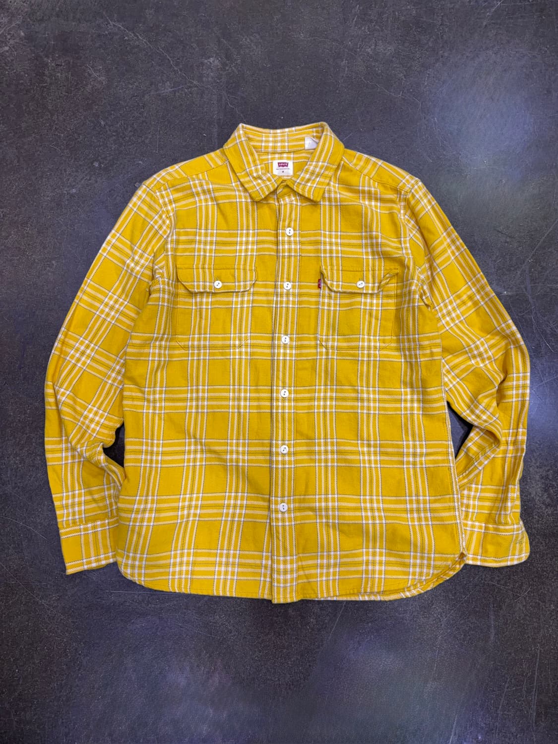 리바이스 헤비코튼 캐쥬얼 투포켓 셔츠 남방 옐로우 체크 M 상품이미지1