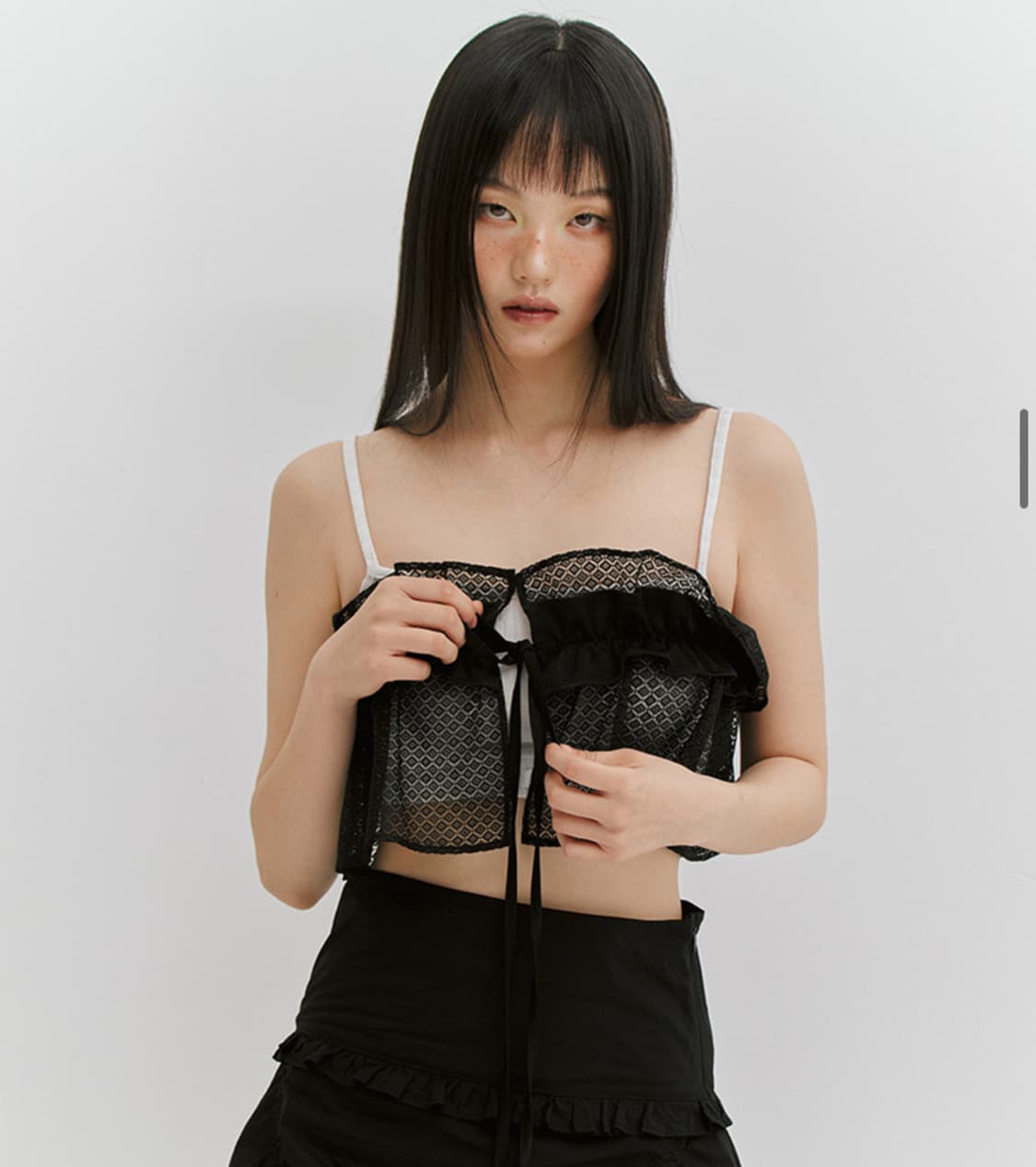 민더리 레이스 셔링 스커트 블랙 상품이미지3