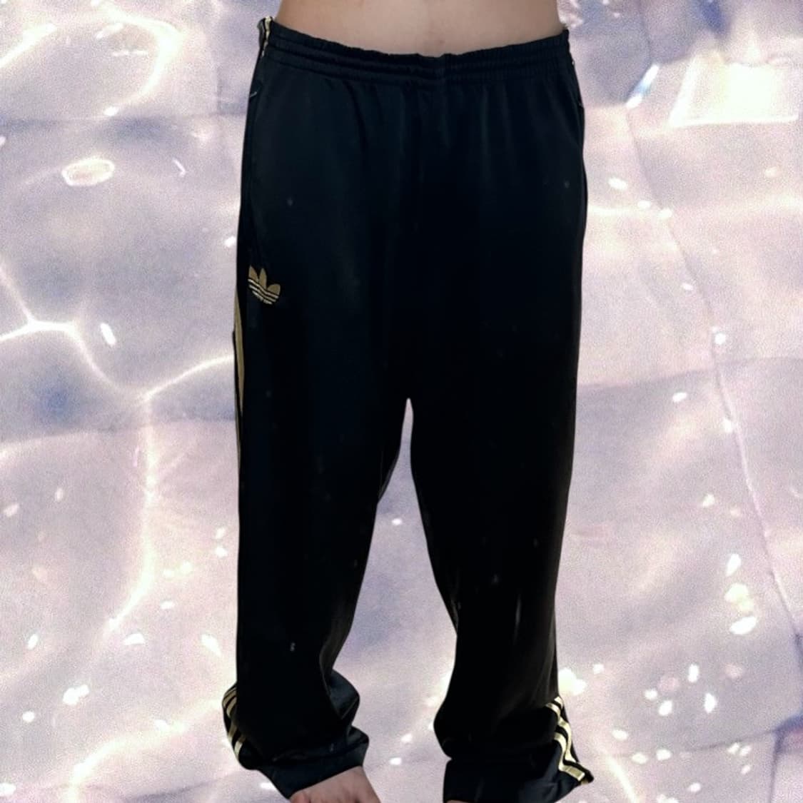 90s 아디다스 파이어버드 검골 블랙 골드 삼선 와이드 트랙 팬츠 115 상품이미지2