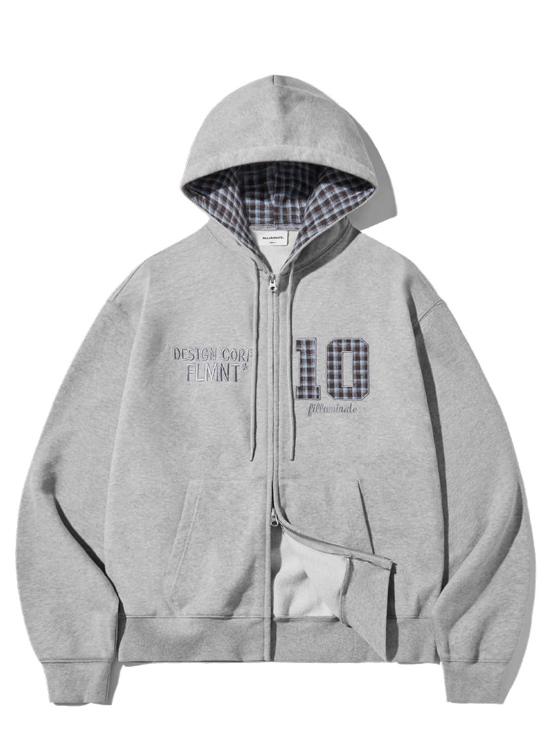 [⭐️새상품 / 필루미네이트] 체크 아플리케 세미 크롭 후드 집업 상품이미지1