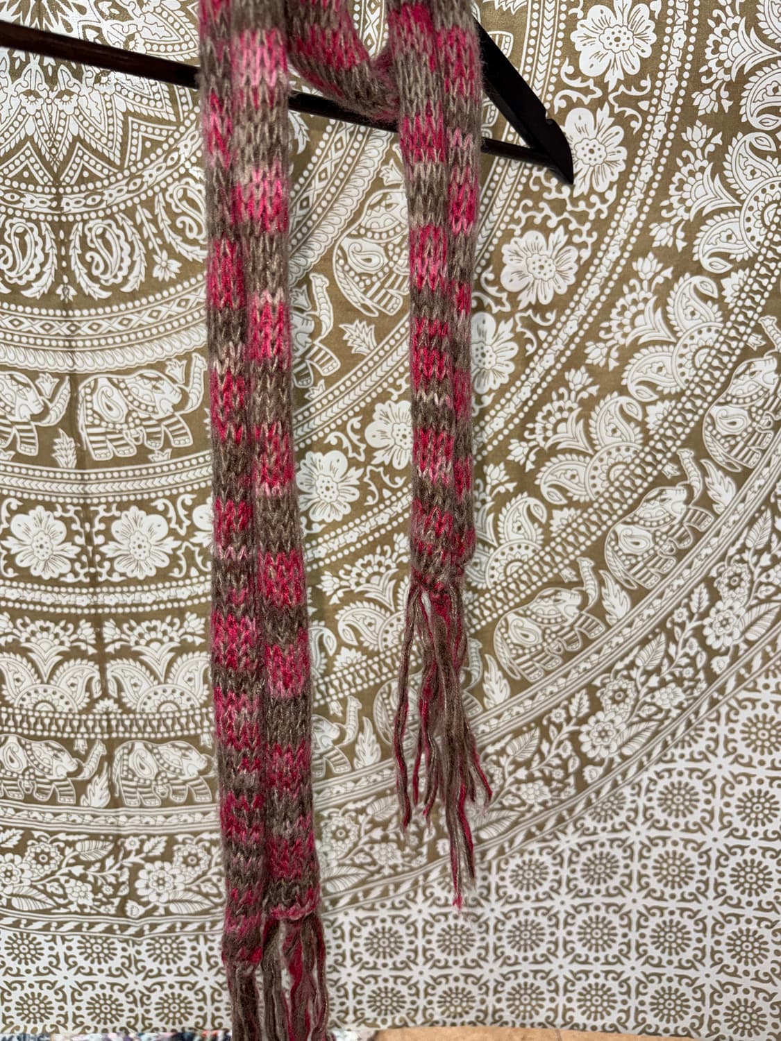 빈티지 핑크 브라운 배색 스트라이프 머플러 목도리  상품이미지4