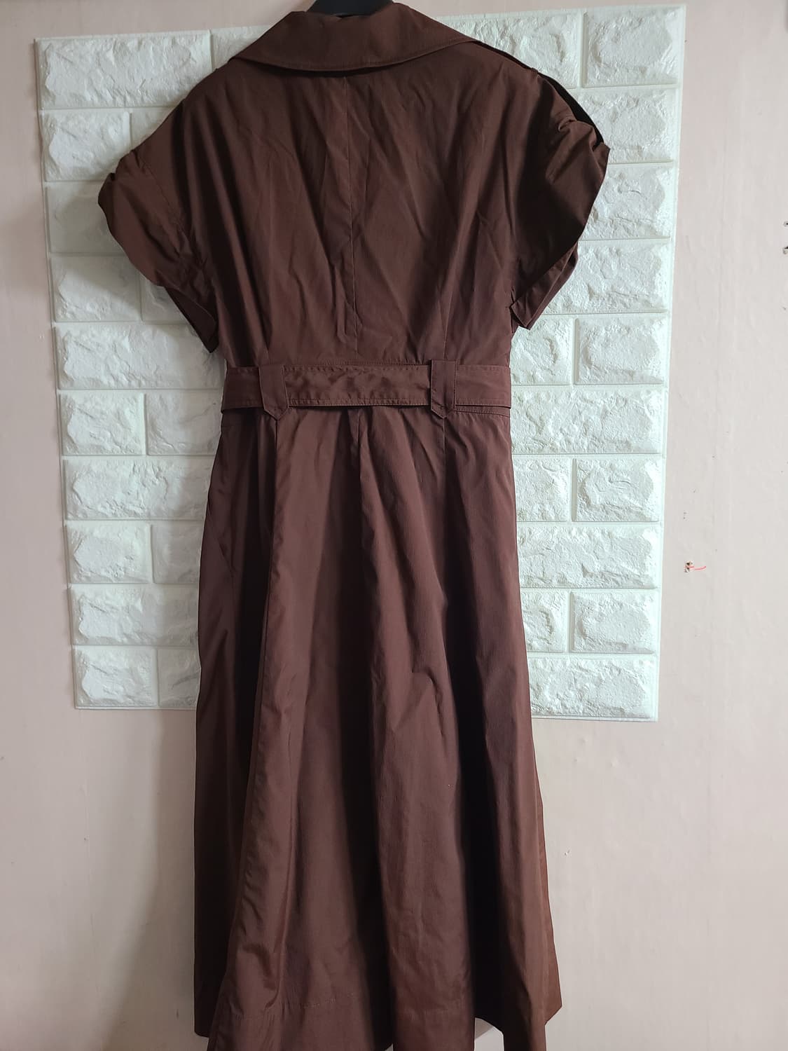 라인 브라운 반팔 셔츠형 원피스(55) 상품이미지4