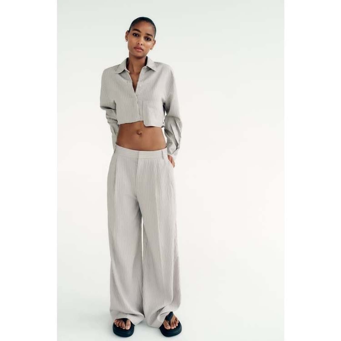 택달린 새상품 자라 스트라이프 매니시 팬츠 그레이 m 상품이미지1