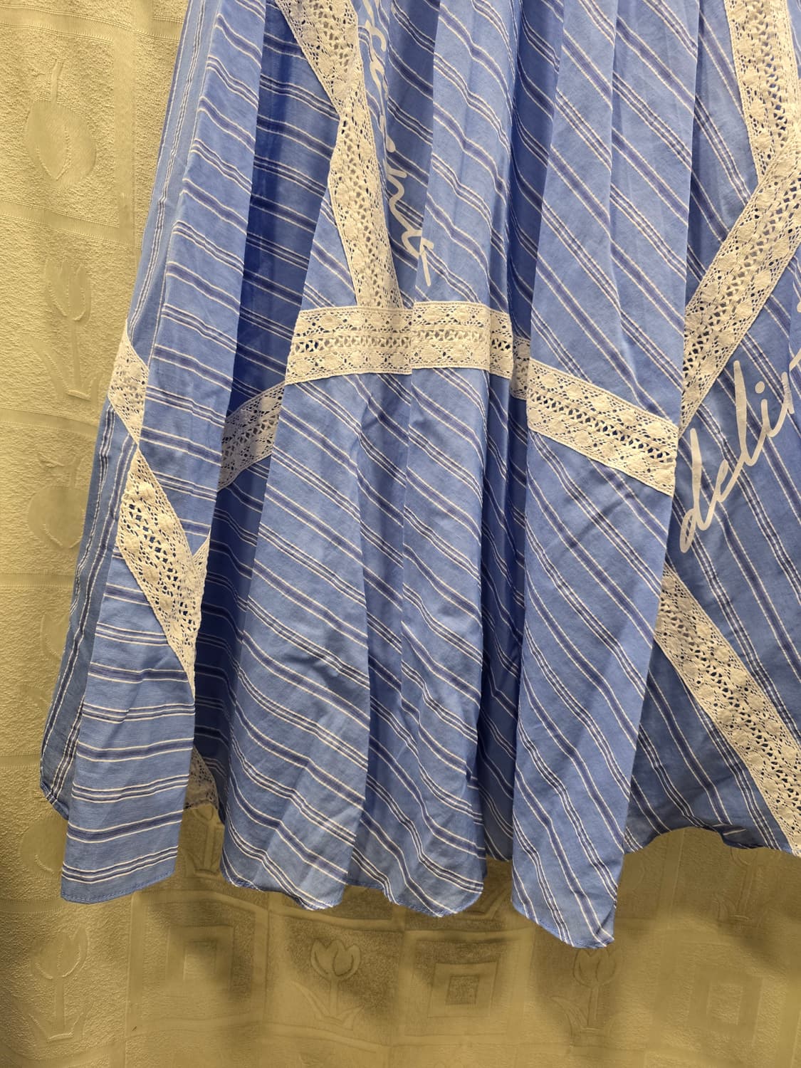 에고이스트 EGOSI 블루 스트라이프 레이스 롱 스커트 S(55) 상품이미지4