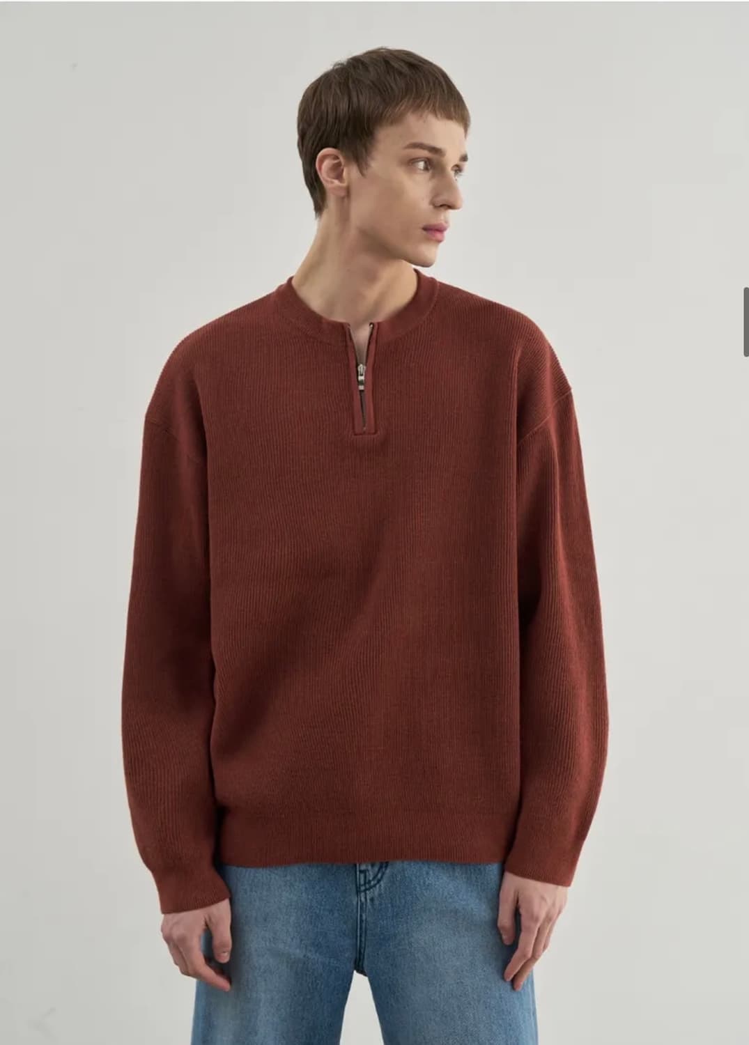 (새상품)(M) 드로우핏 PBT 울 라운드 하프 집업 풀오버 니트 판매 상품이미지5