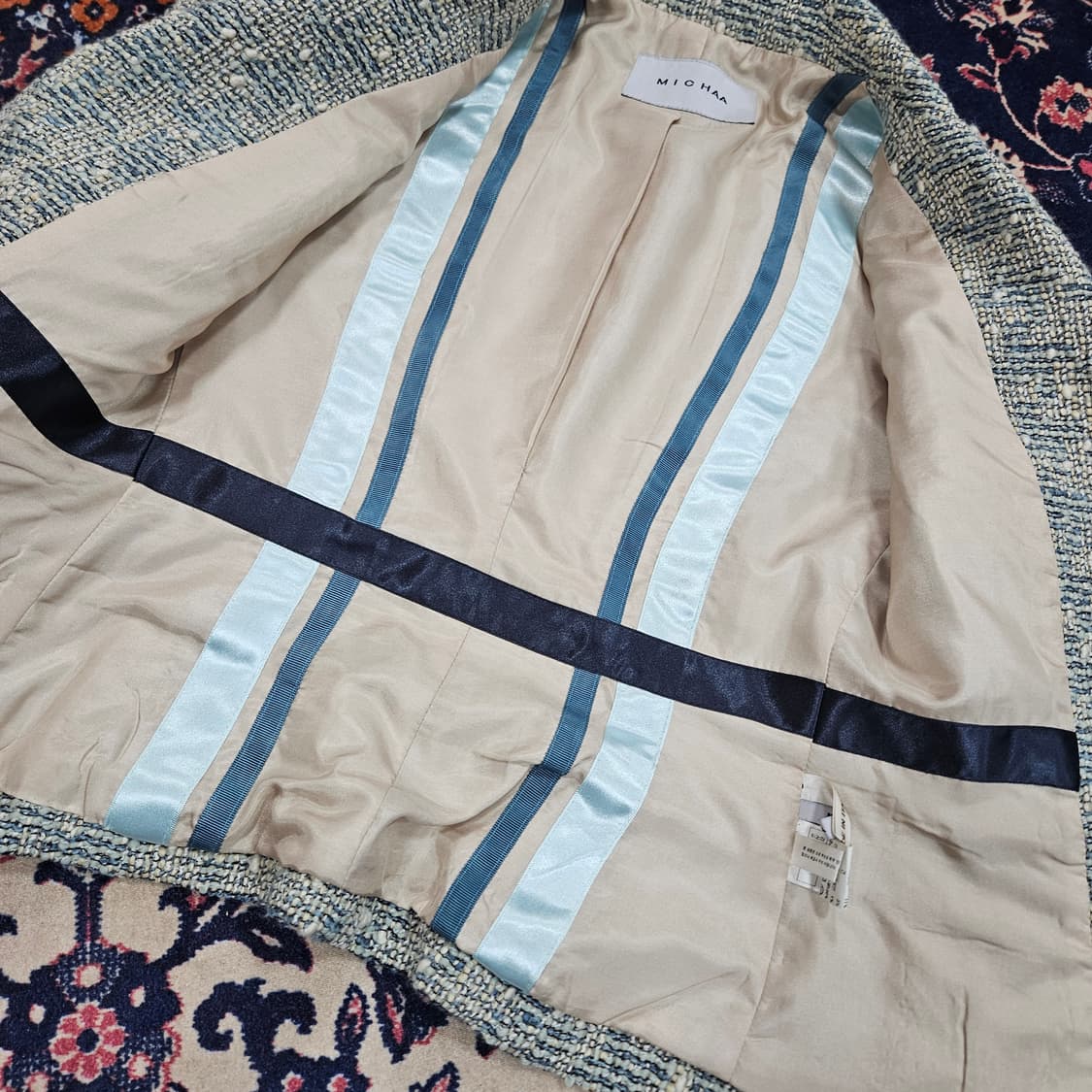 미샤(MICHAA) 사이즈 펄 원버튼 트위드 자켓  상품이미지5