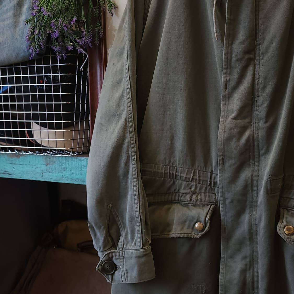 빈티지 프랑스군 m64 밀리터리 모즈파카 올리브 그린 페이딩 92C 상품이미지4