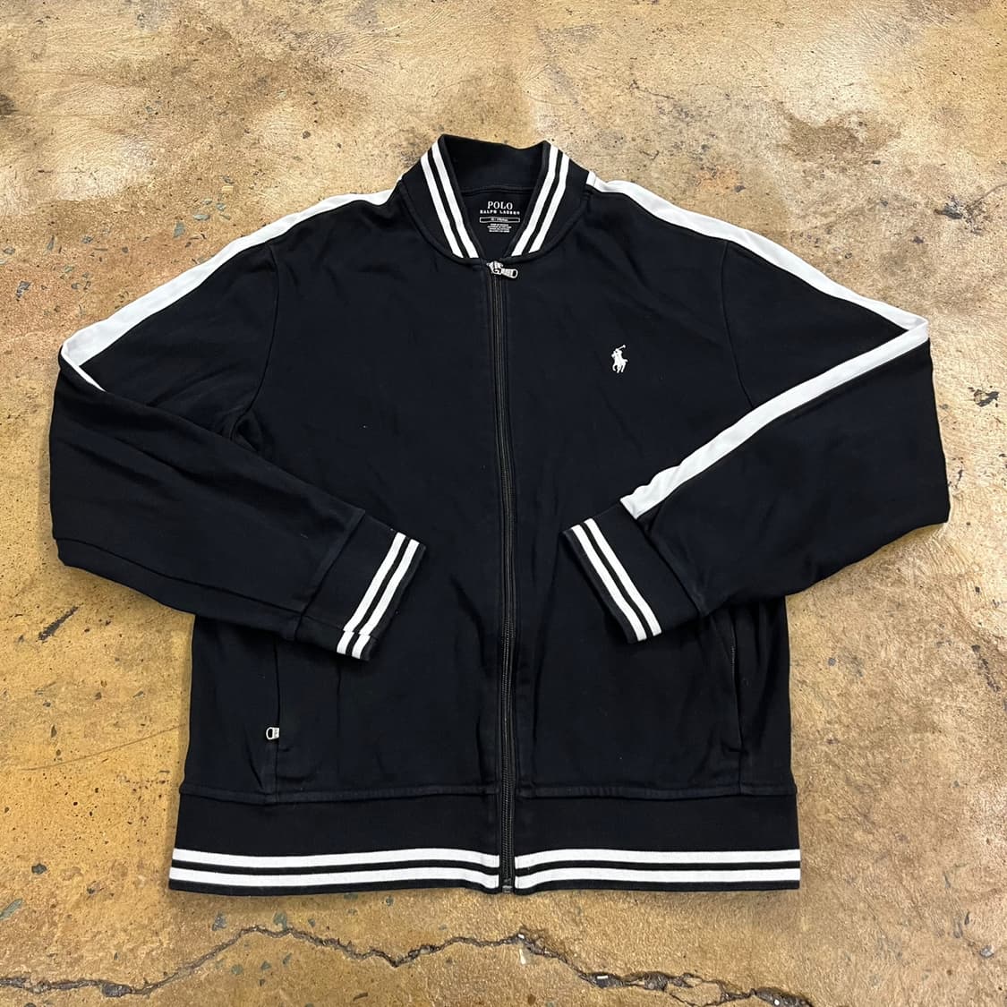 폴로 랄프로렌 블랙 화이트 면 집업 져지 트랙탑 상품이미지2