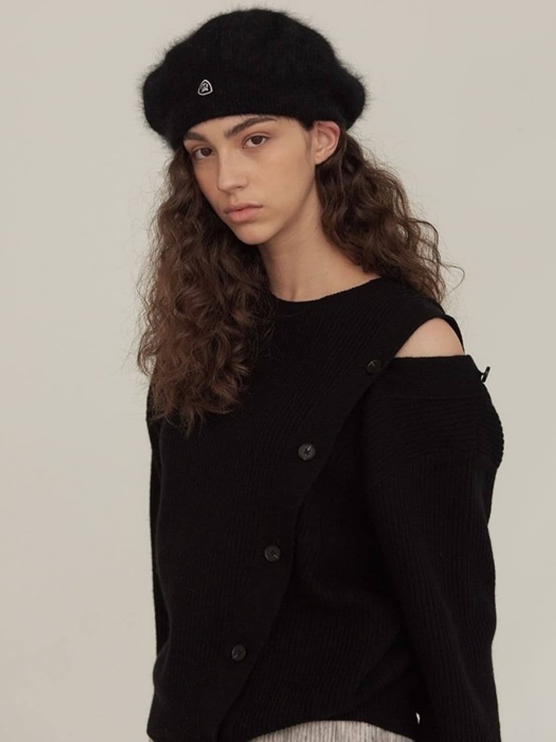 다이애그널 앙고라 베레모 블랙, 그레이 상품이미지2