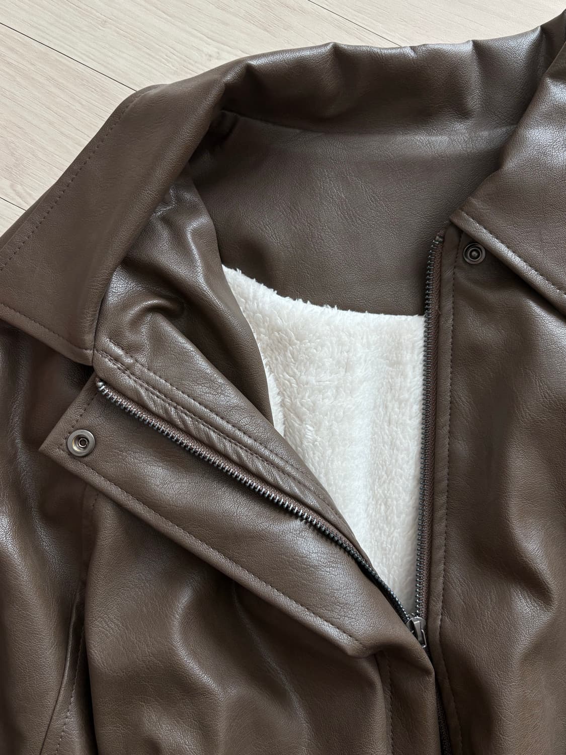 브라운 블루종 레더 자켓 상품이미지3