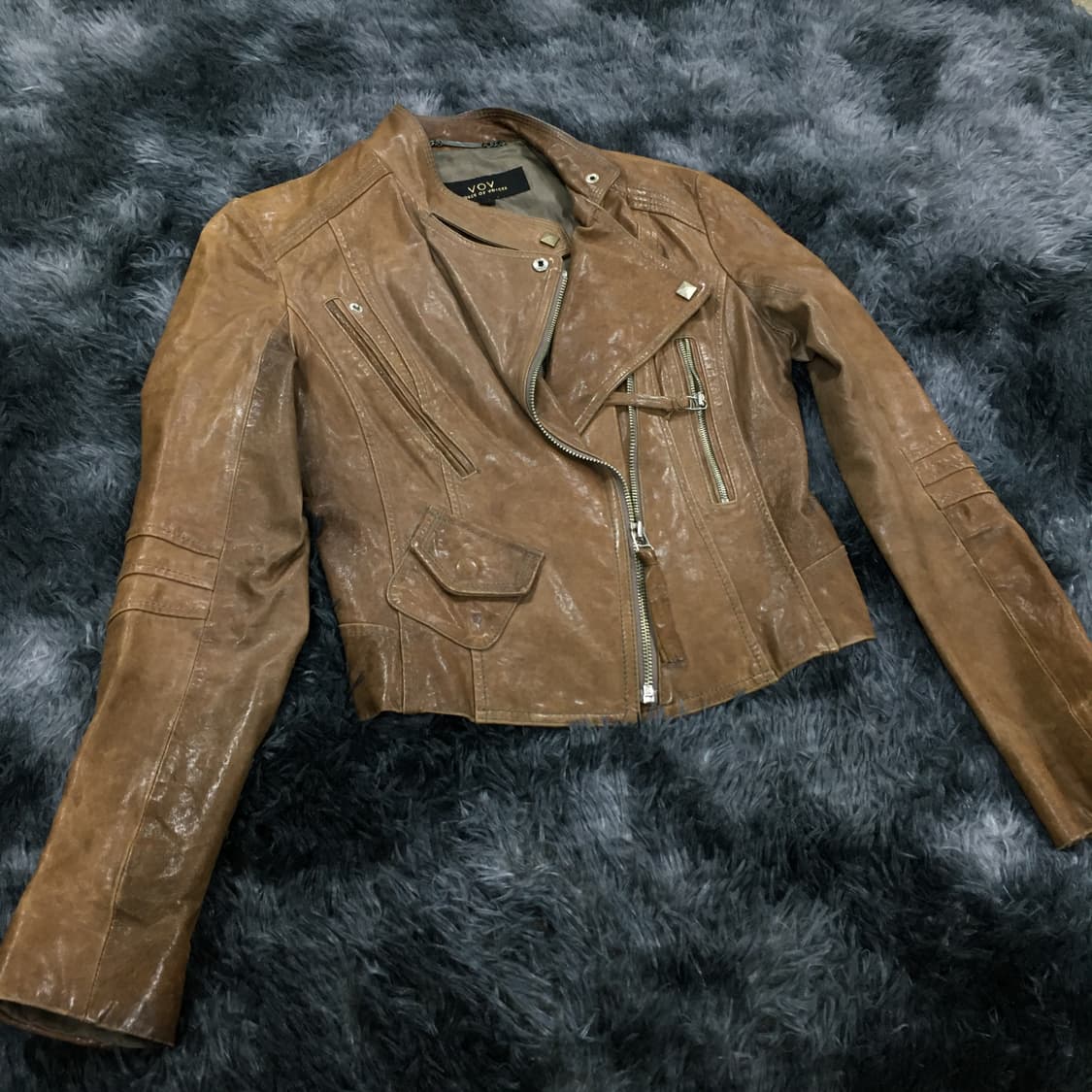 투티/0123 VOV 브라운 양가죽 라이더 멀티웨이 자켓 y2k 상품이미지1