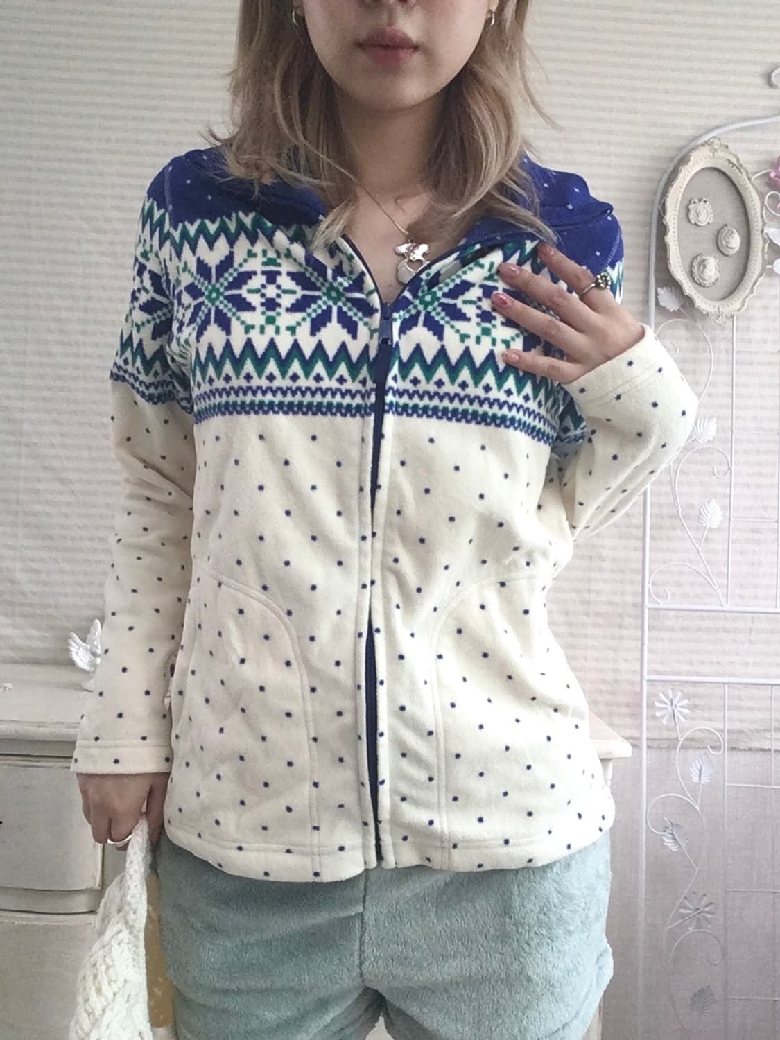 jpn vintage winter snow nordic dot fleec 상품이미지1