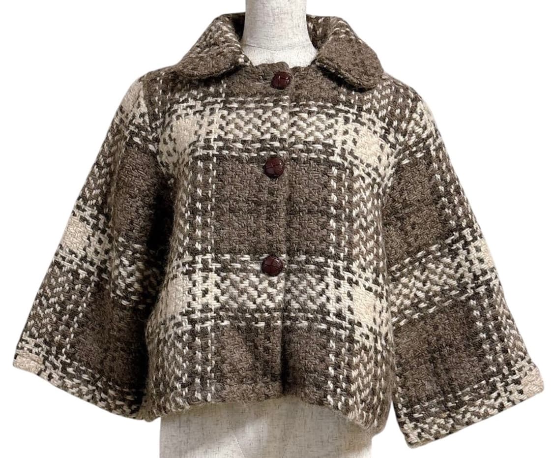 일브 초코체크 울코트 숏코트 판초 케이프 모리걸 페어리 하구미 사와코 상품이미지1