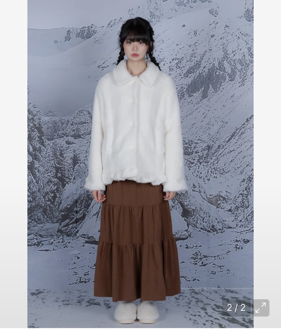 플라워 프릴 퍼 코트 상품이미지2